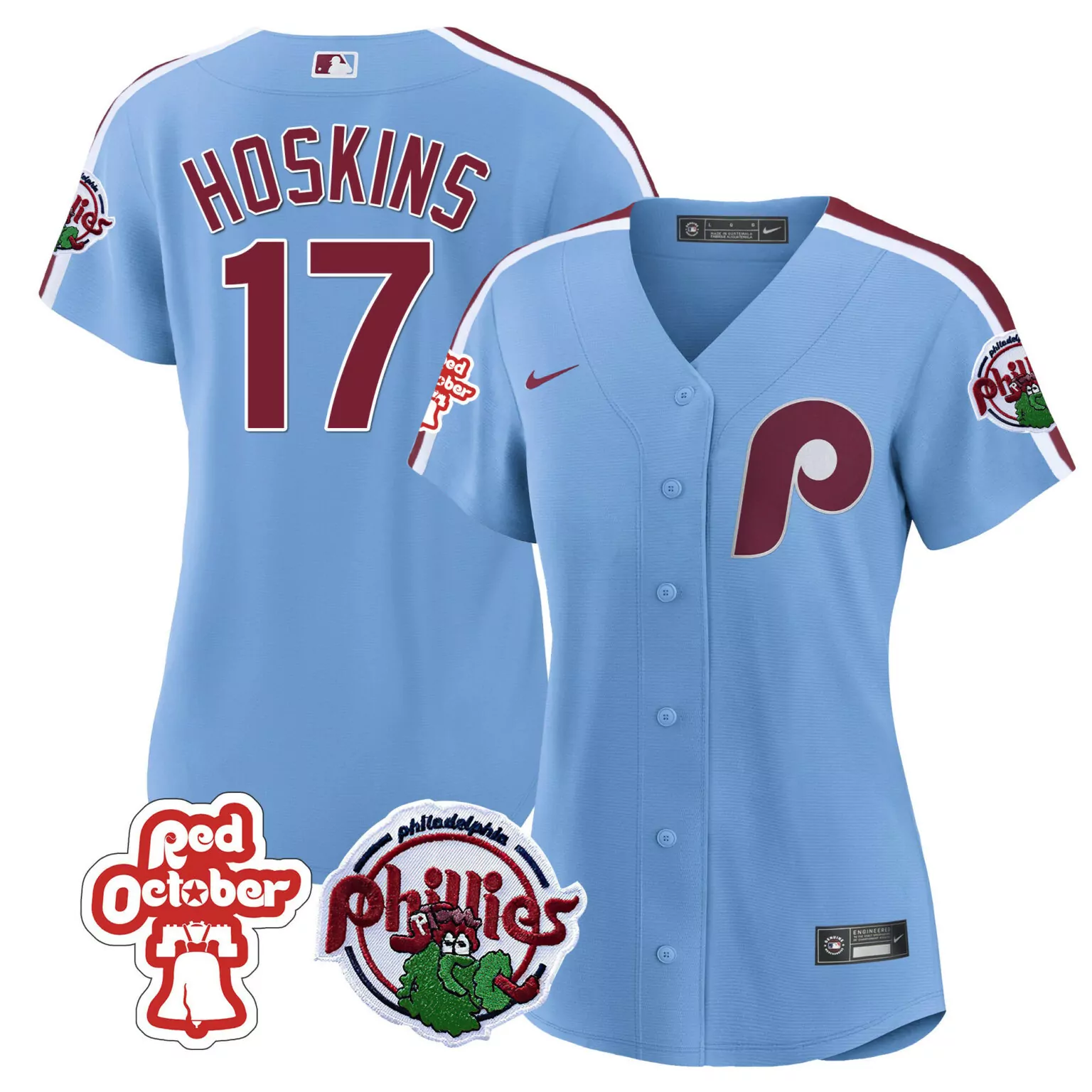 Personalized Blue rhys hoskins philadelphia phillies red october patch jersey all stitched 2249