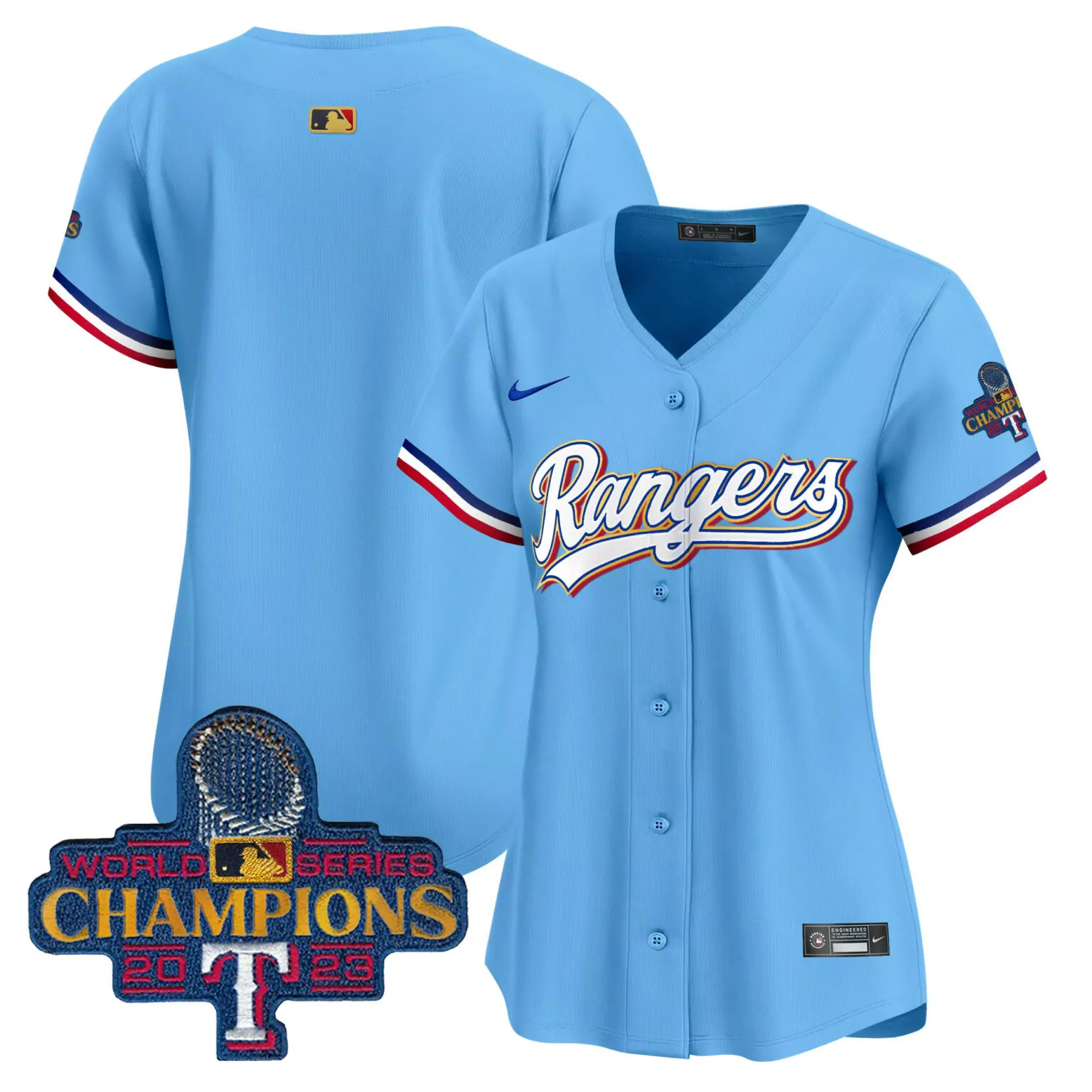 Customizable Blue team texas rangers 2023 world series champions gold trim jersey all stitched 6189