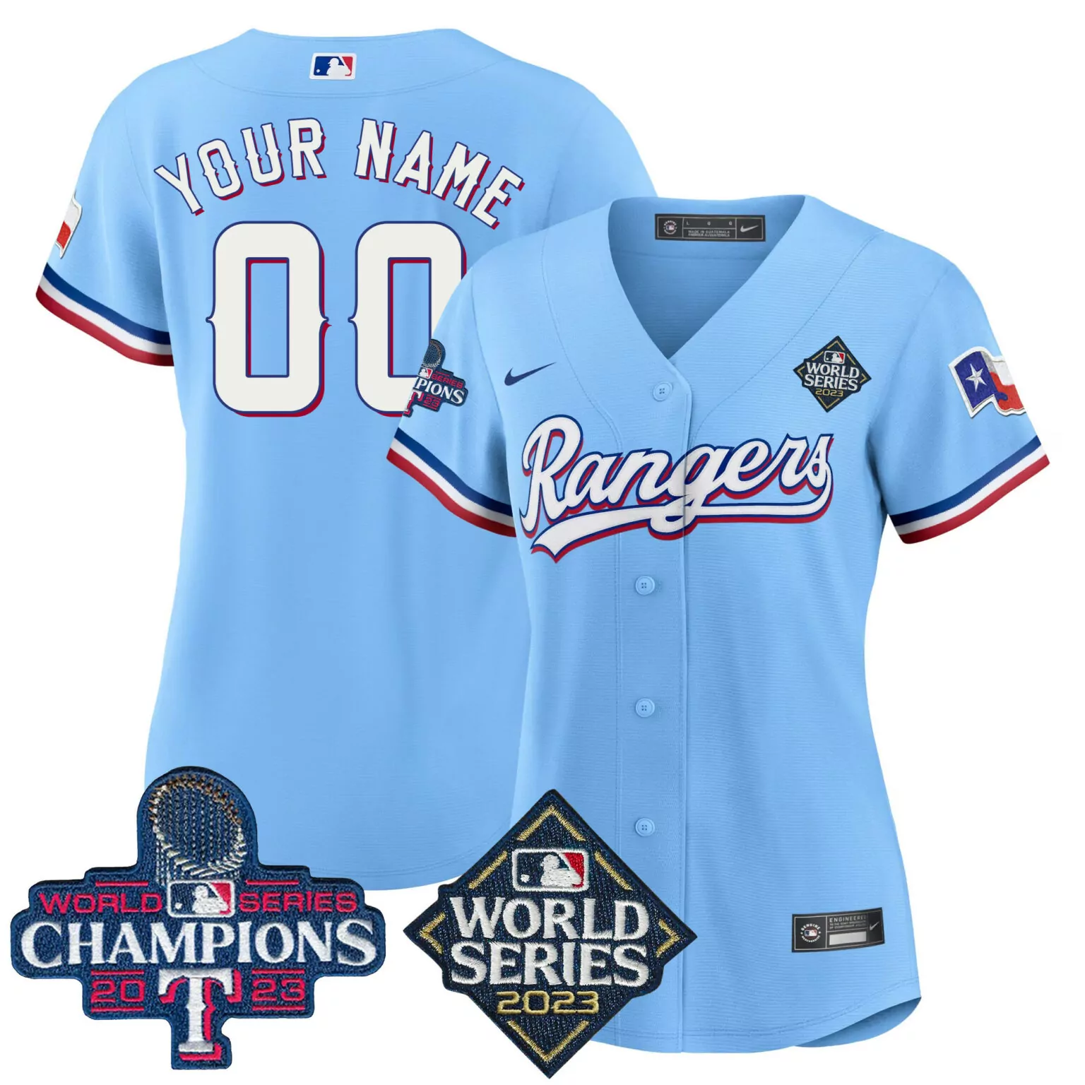 Personalized Blue texas rangers 2023 world series champions custom jersey v4 all stitched 5509