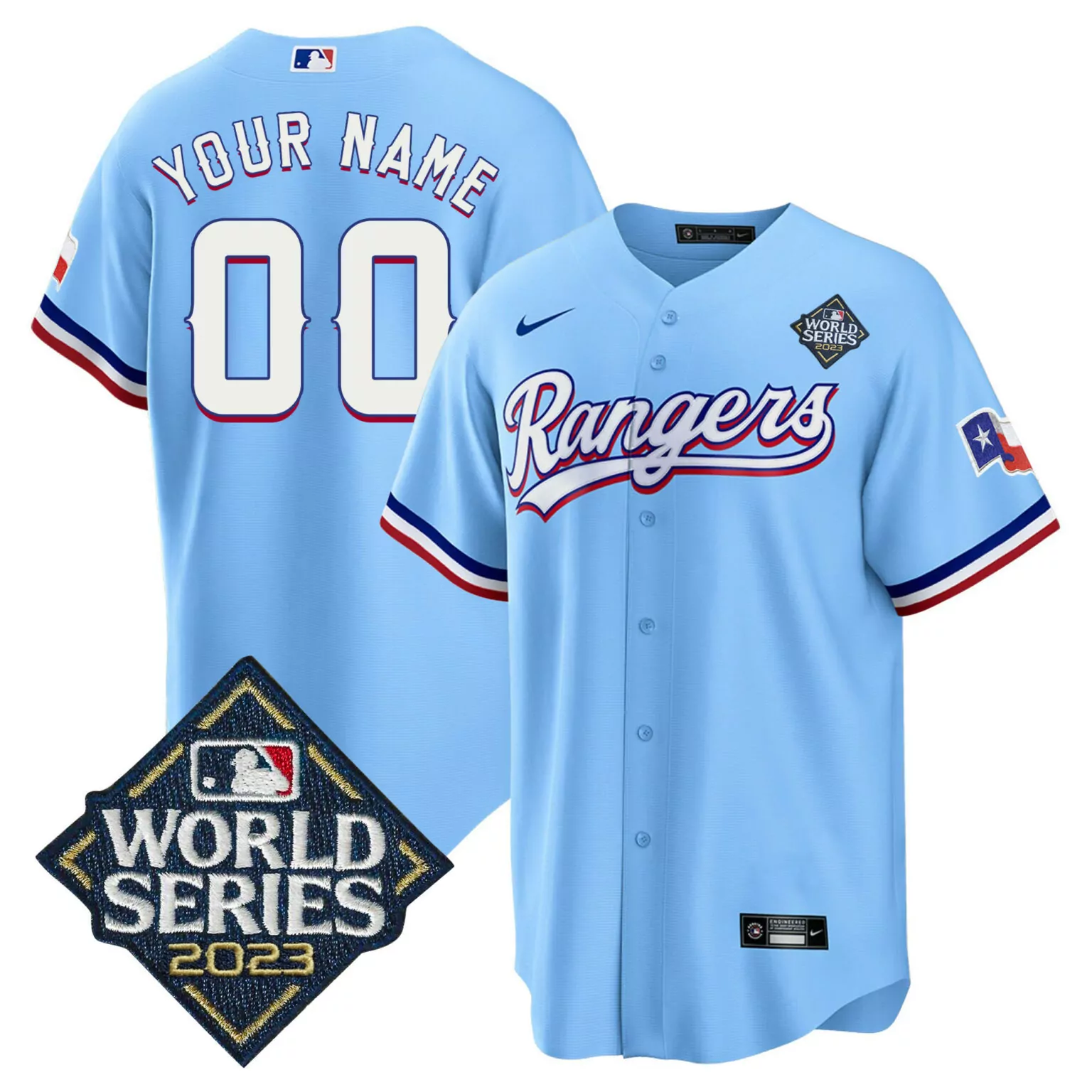 Customizable Blue texas rangers 2023 world series custom jersey v2 all stitched 9477