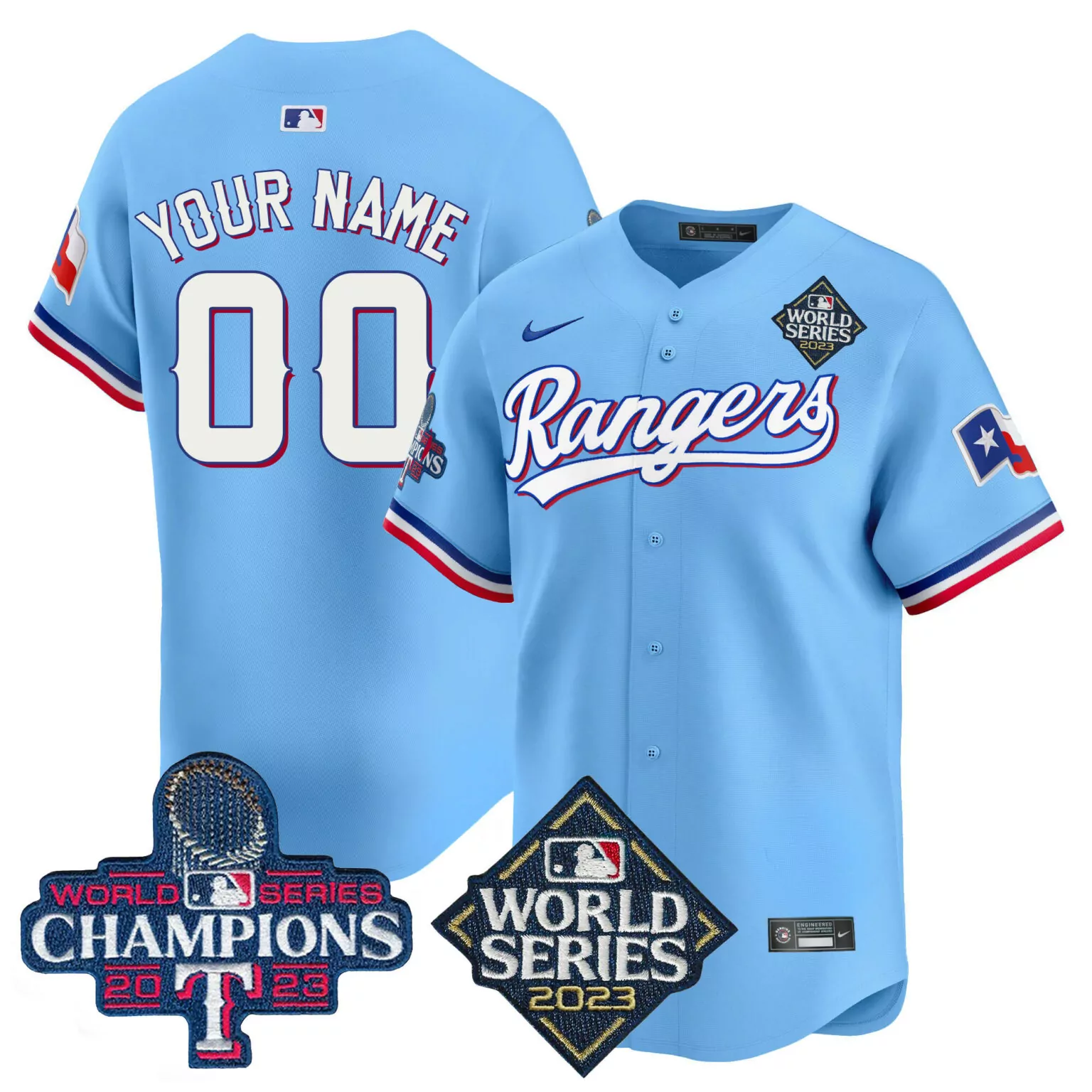 Personalized Blue texas rangers world series champions vapor custom jersey v4 all stitched 6036