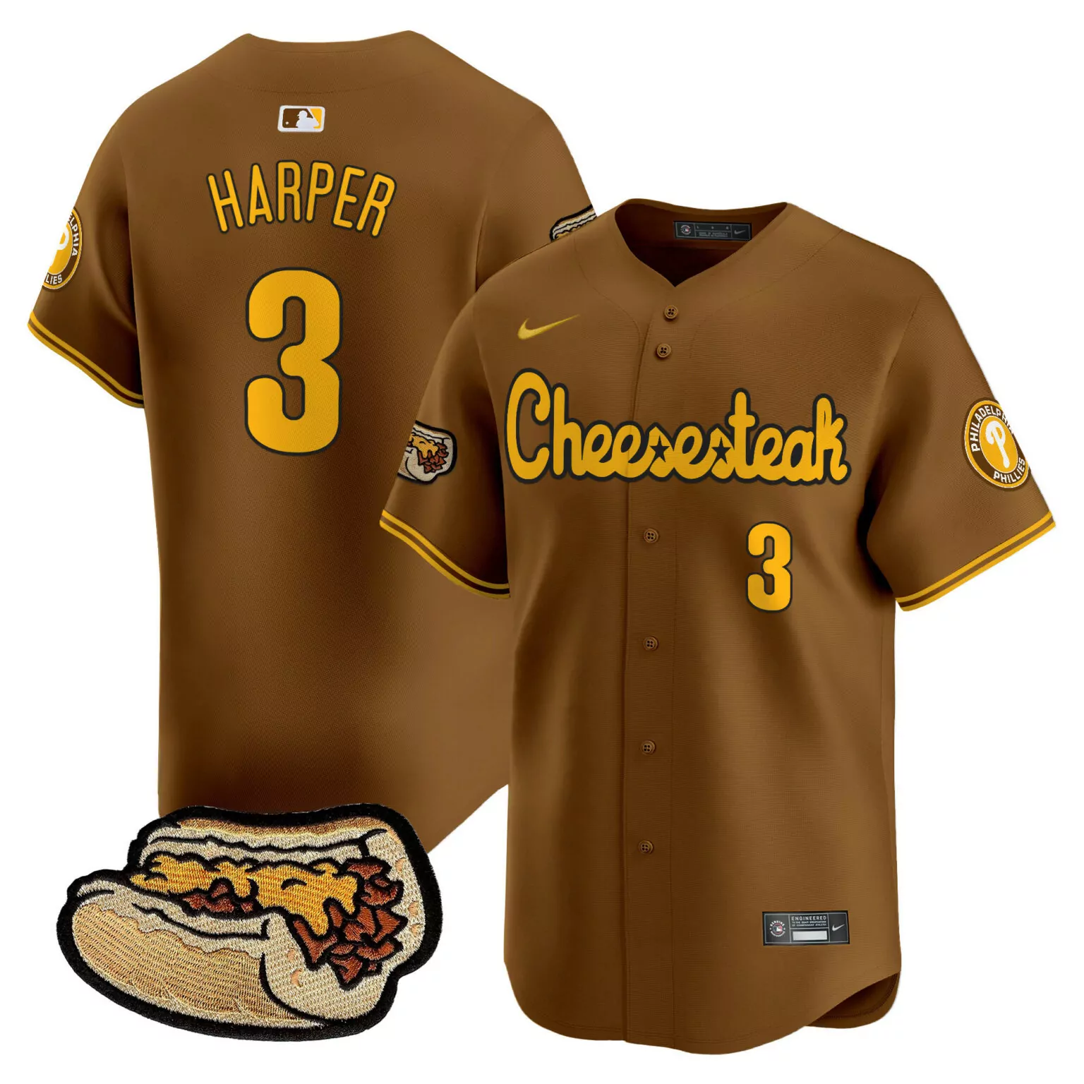 Custom Brown bryce harper philadelphia phillies cheesesteak jersey all stitched 6155