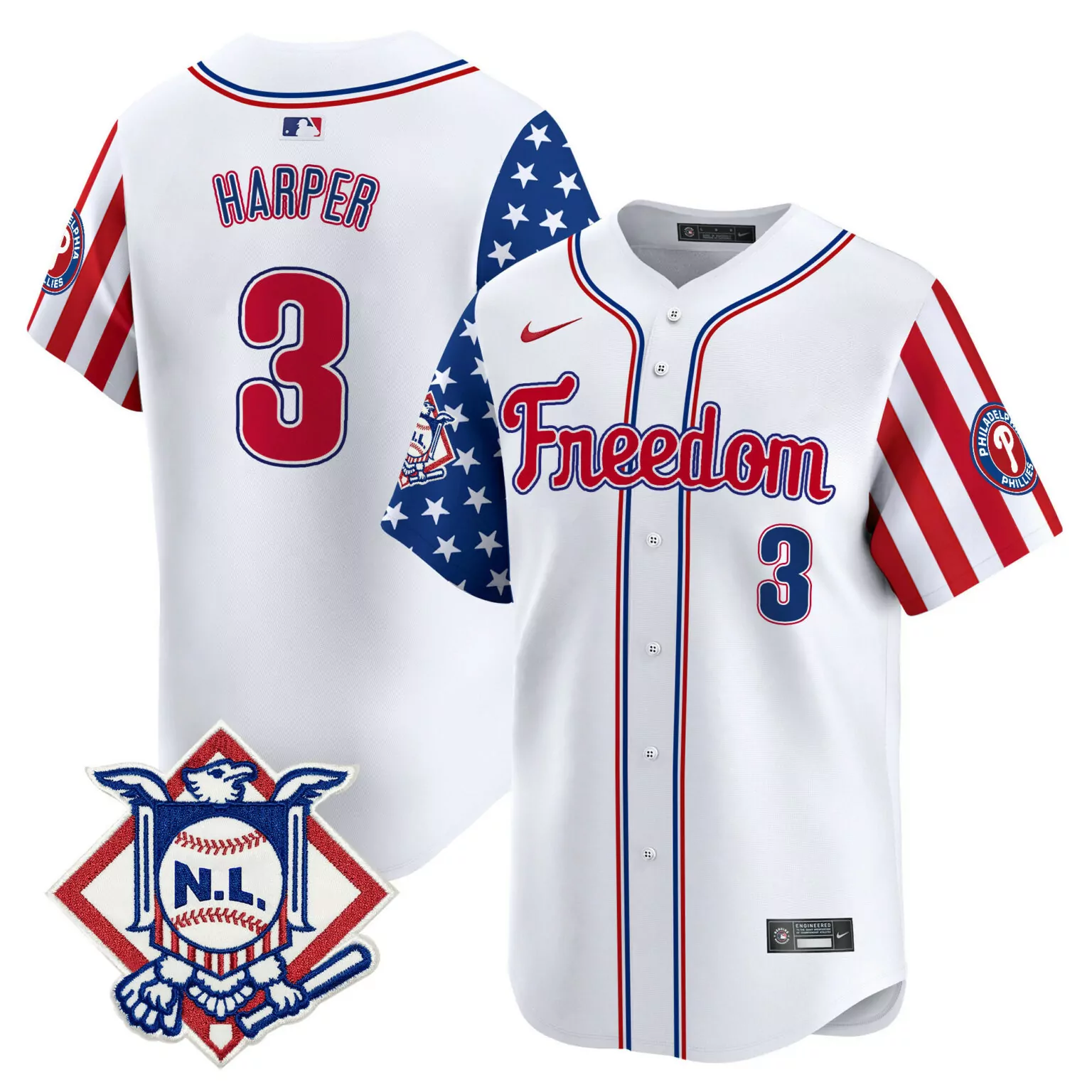 Personalized Bryce harper philadelphia phillies 2024 fourth of july jersey v3 all stitched 4315