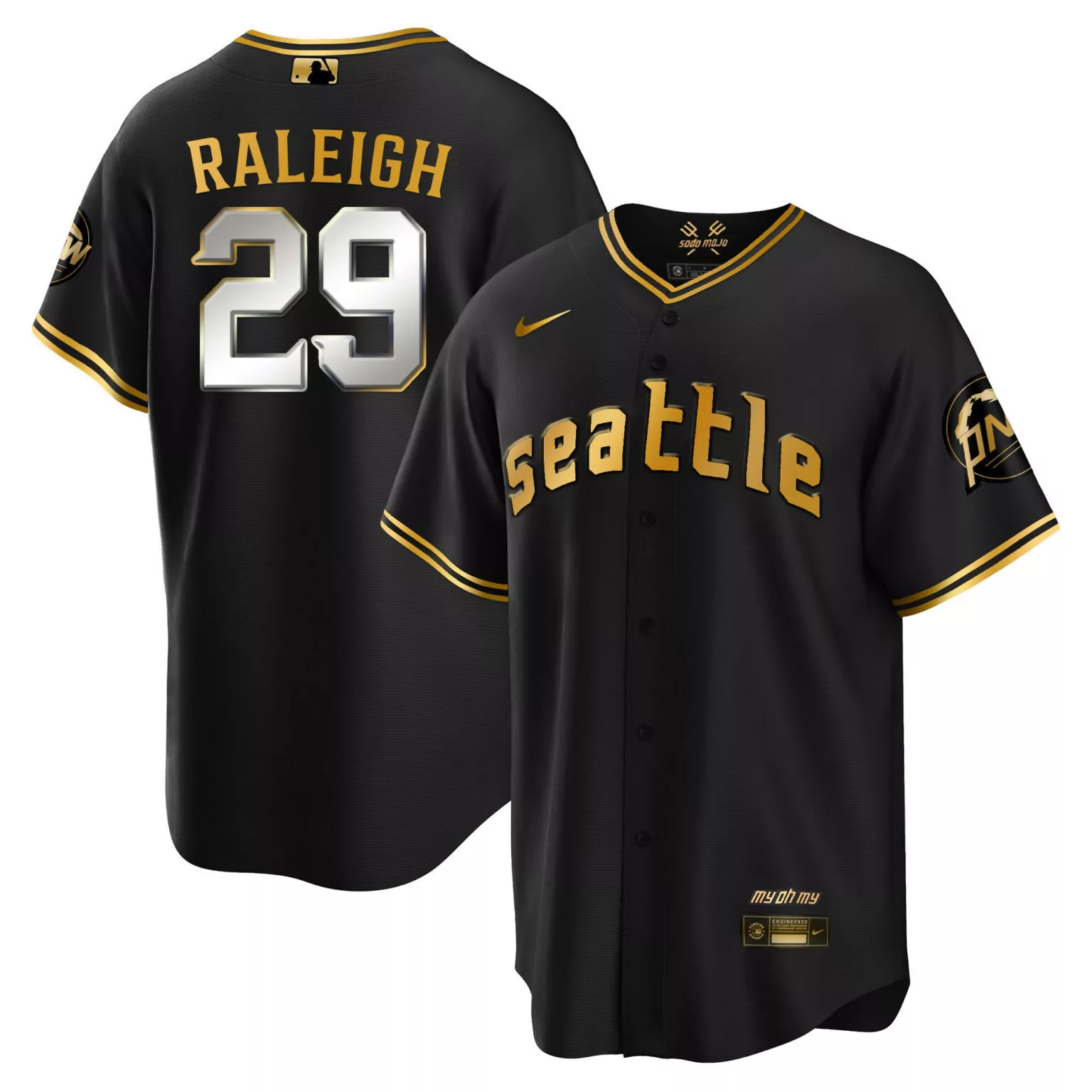 Personalized Cool black gold cal raleigh seattle mariners 2023 city connect gold fan made jersey all stitched 6259