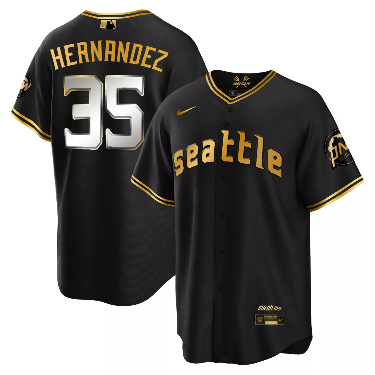 Personalized Cool black gold teoscar hernandez seattle mariners 2023 city connect gold jersey all stitched 9141