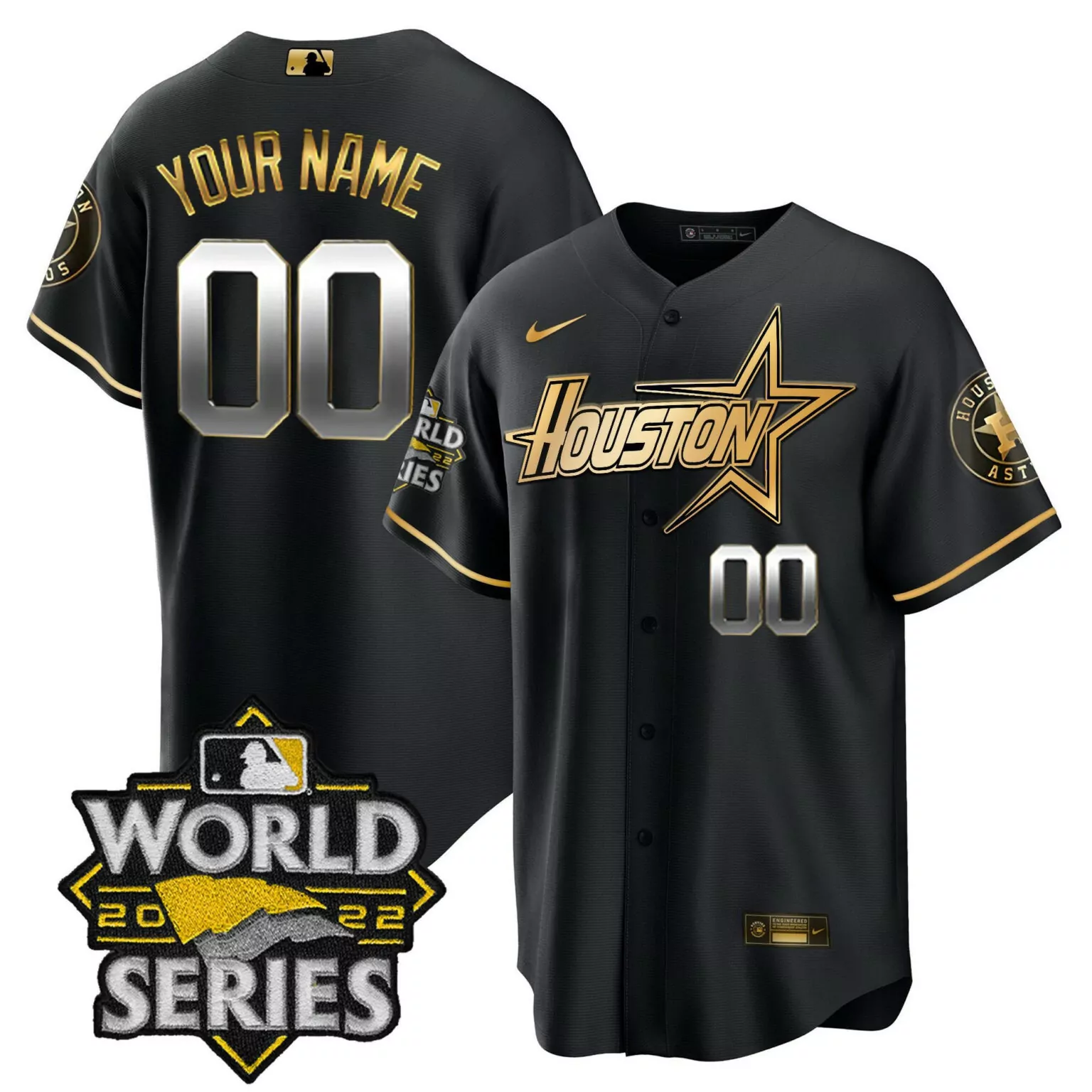 Personalized Cool black houston astros world series black gold special custom jersey all stitched 3350
