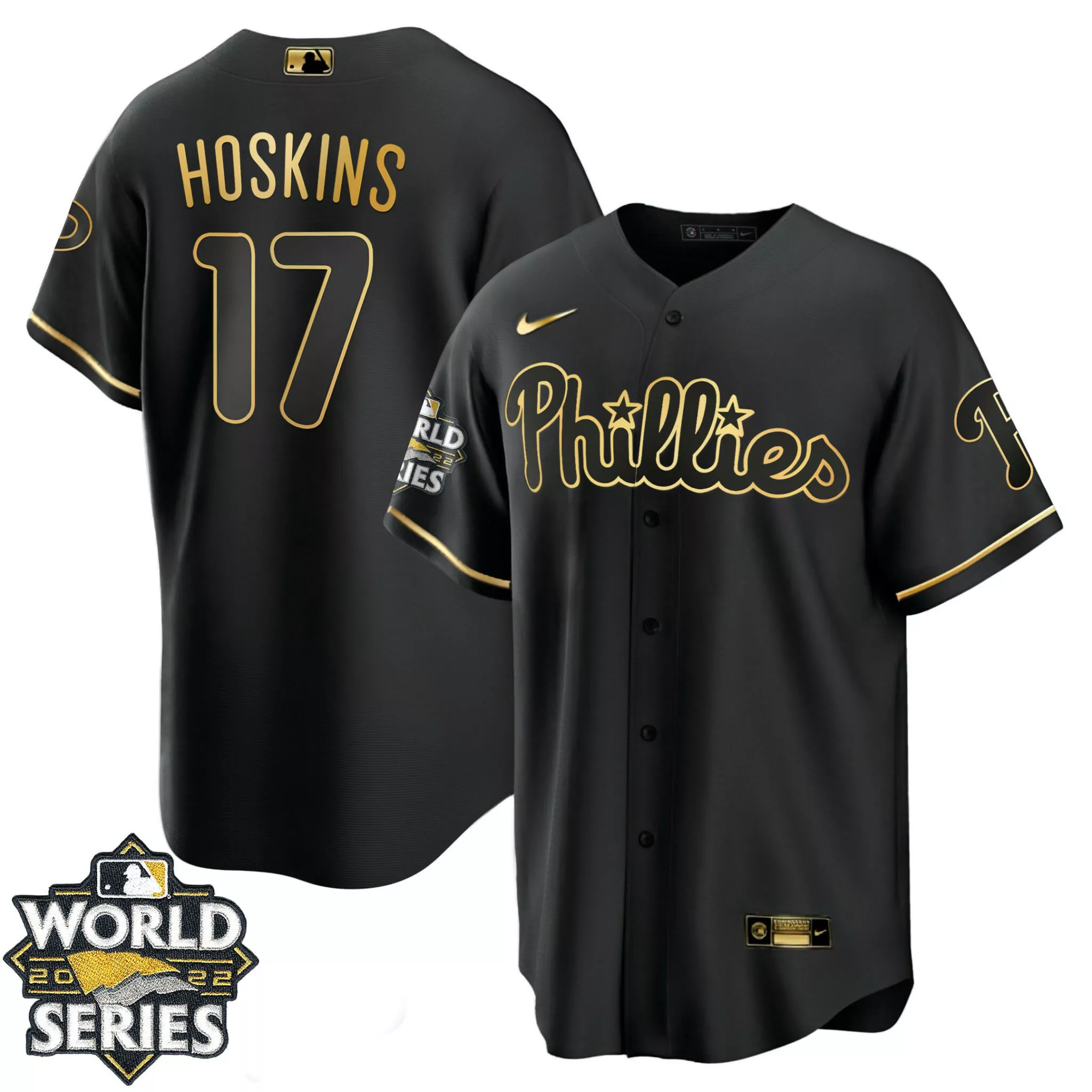 Customizable Cool black rhys hoskins philadelphia phillies gold 2022 world series jersey all stitched 6119