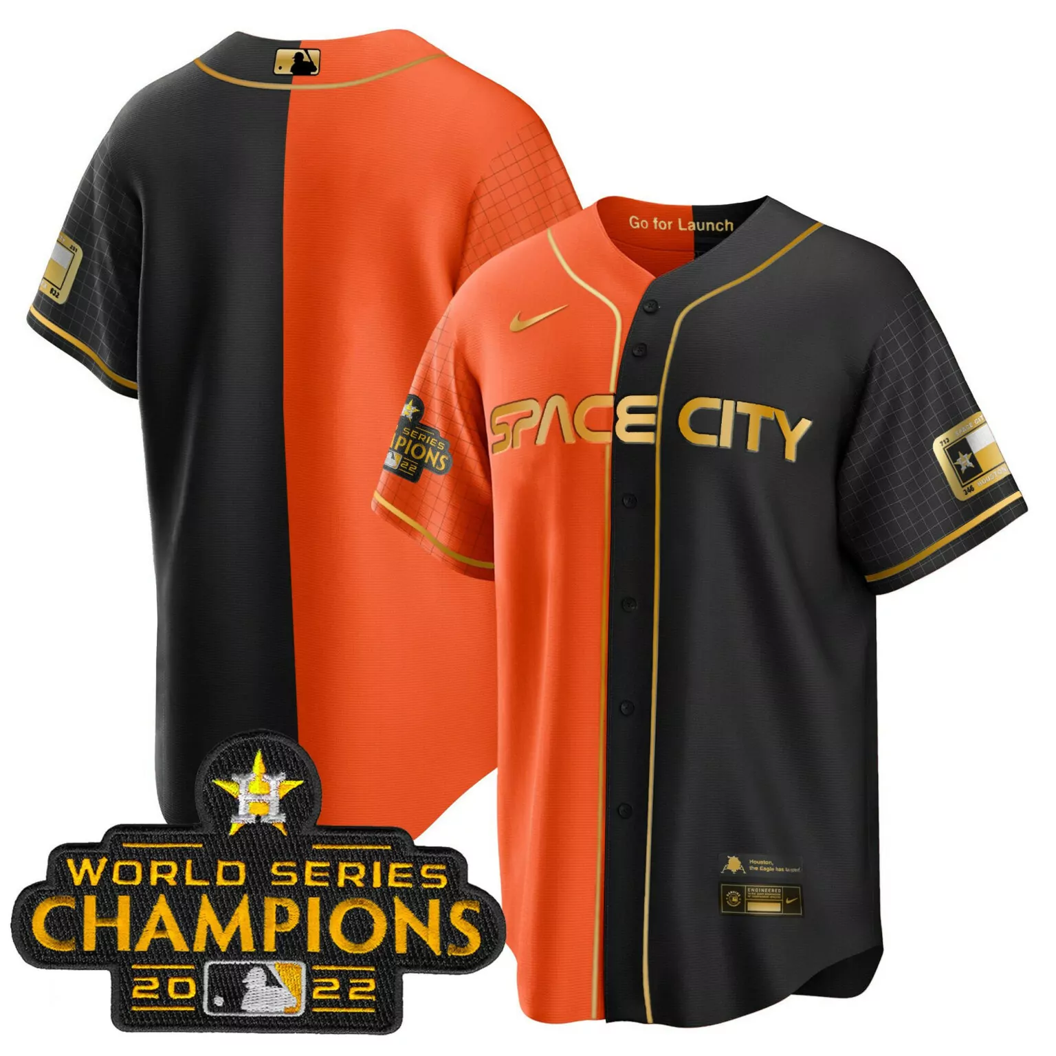 Personalized Cool bo team houston astros 2023 space city champions gold split jersey all stitched 4083