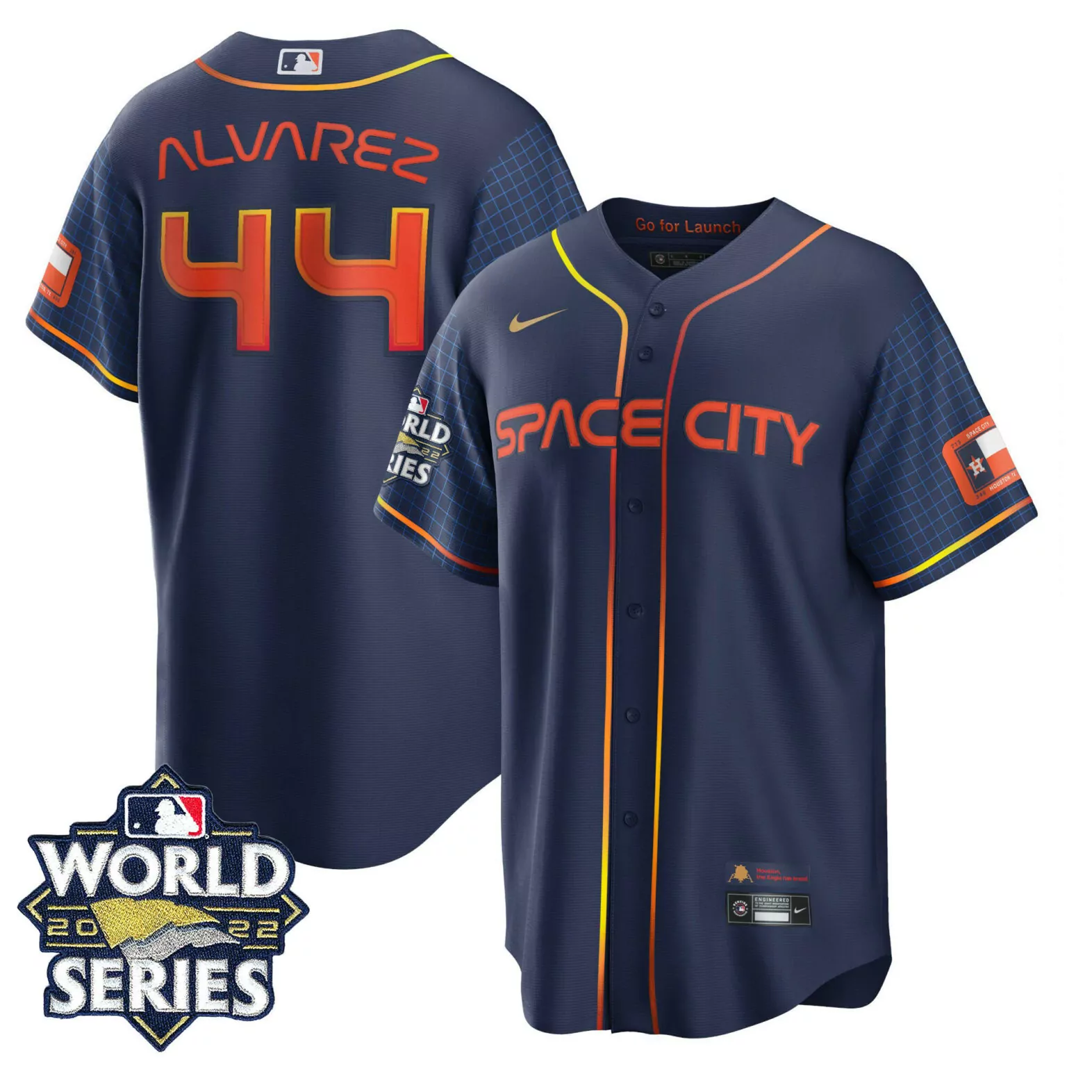 Customizable Cool navy yordan alvarez houston astros space city gold 2022 world series jersey all stitched 8199