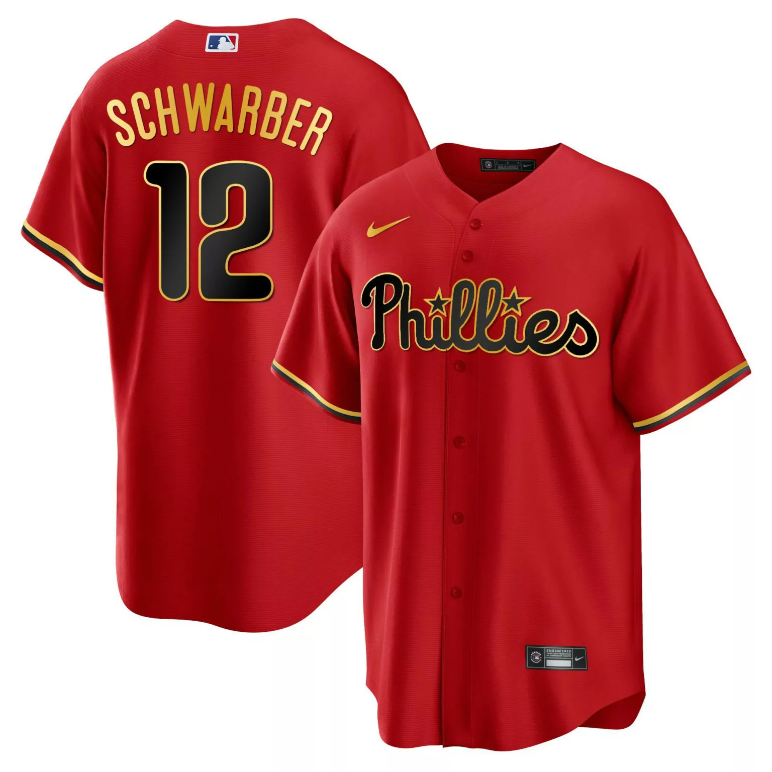 Custom Cool red kyle schwarber philadelphia phillies gold trim jersey all stitched 9399