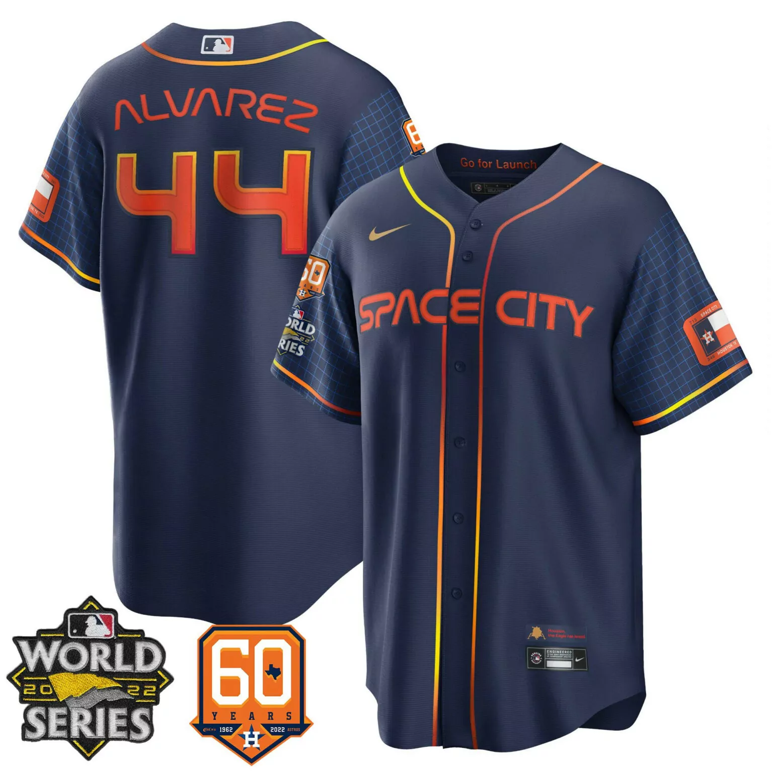 Personalized Cool space city yordan alvarez houston astros 2022 world series 60th patch jersey all stitched 6552