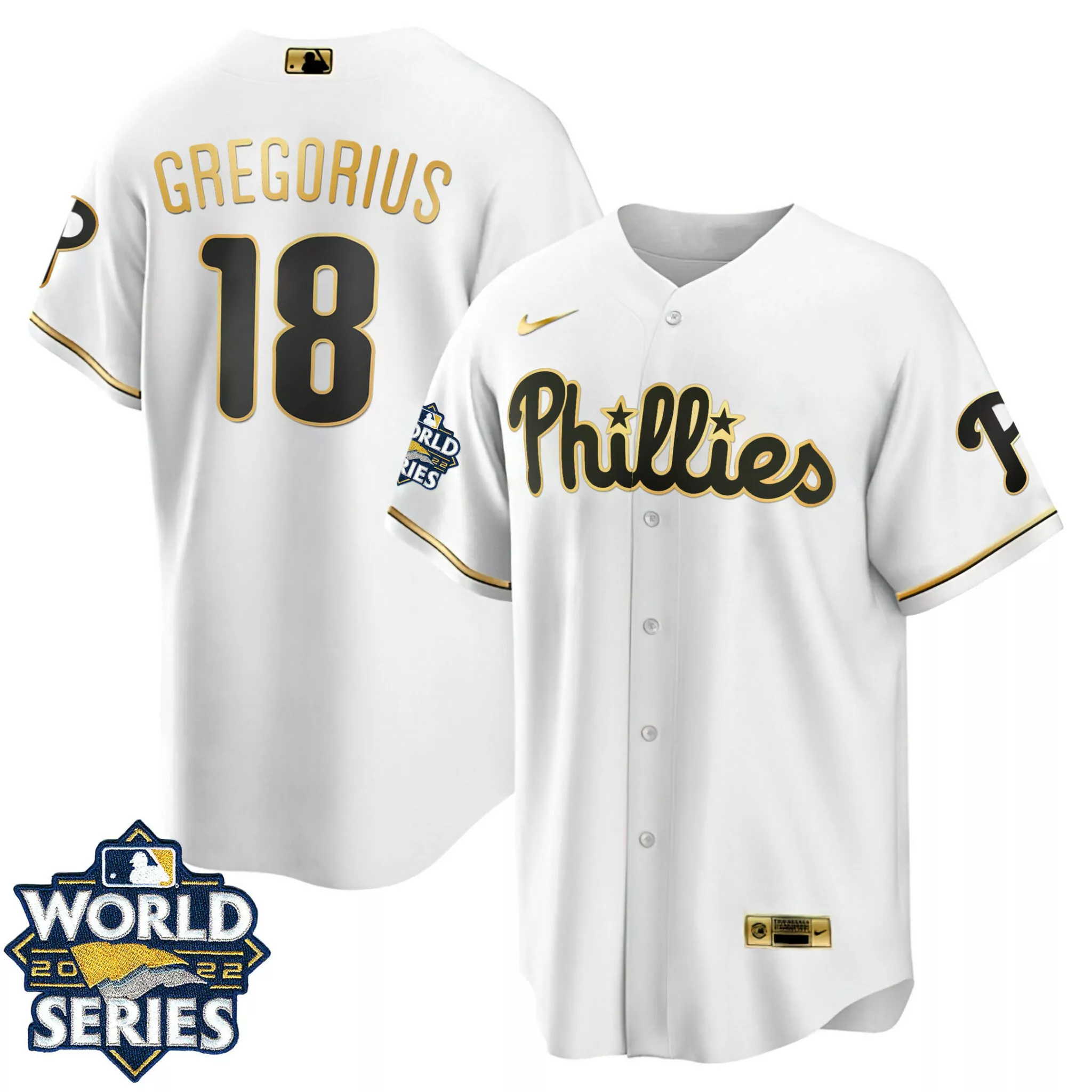 Custom Cool white didi gregorius philadelphia phillies gold 2022 world series jersey all stitched 9083
