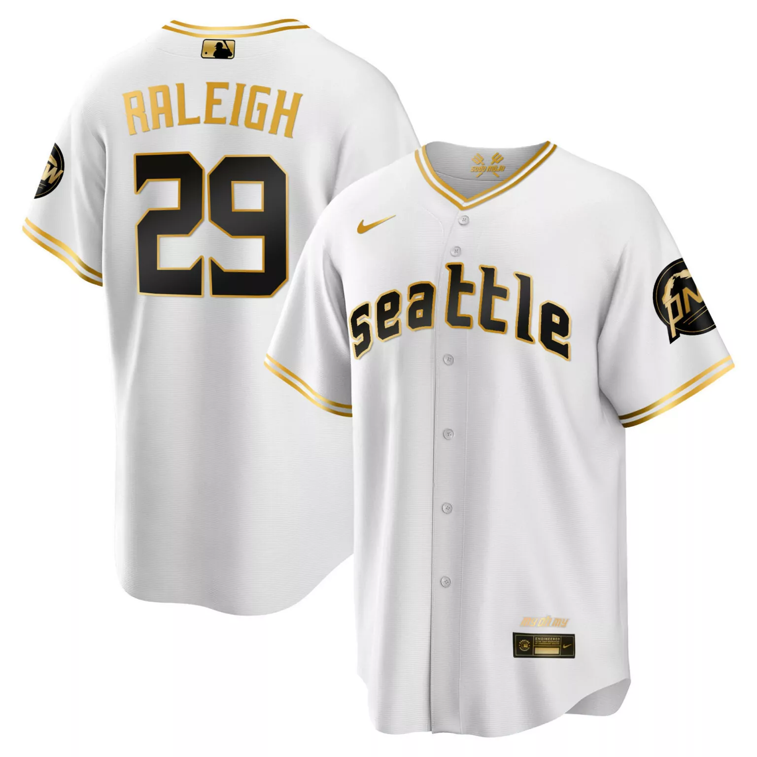 Custom Cool white gold cal raleigh seattle mariners 2023 city connect gold jersey all stitched 2079