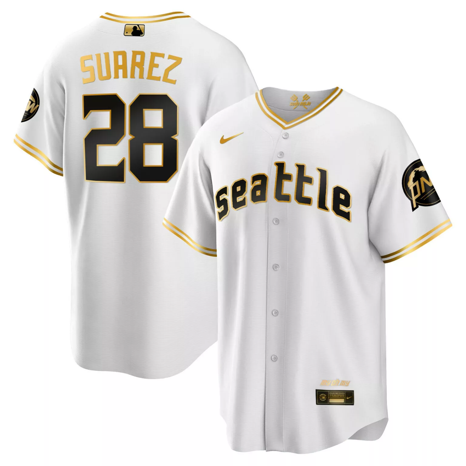Customizable Cool white gold eugenio suarez seattle mariners 2023 city connect gold jersey all stitched 6111