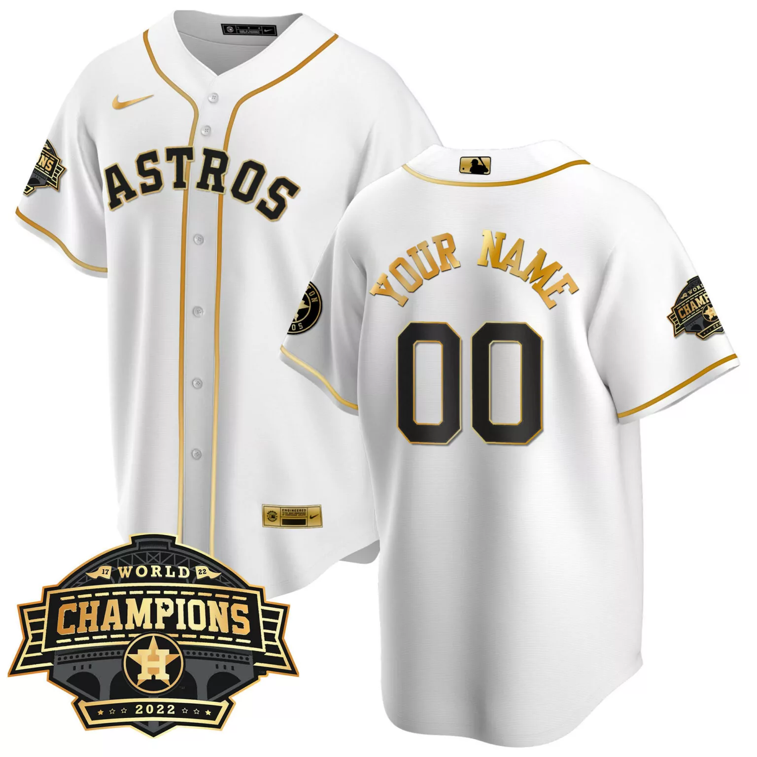 Personalized Cool white gold houston astros 2022 champions custom name and number jersey all stitched 3704