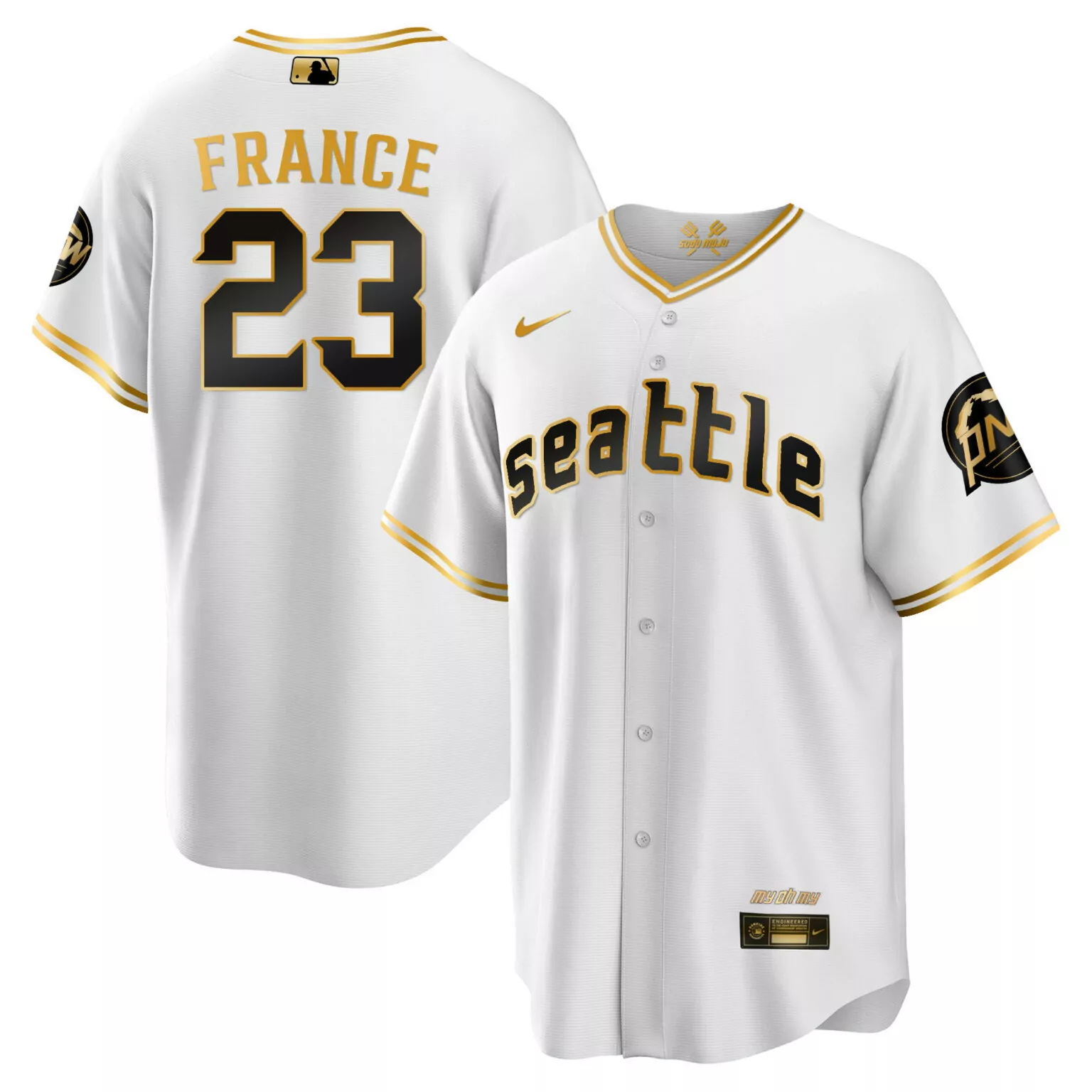 Personalized Cool white gold ty france seattle mariners 2023 city connect gold fan made jersey all stitched 3319