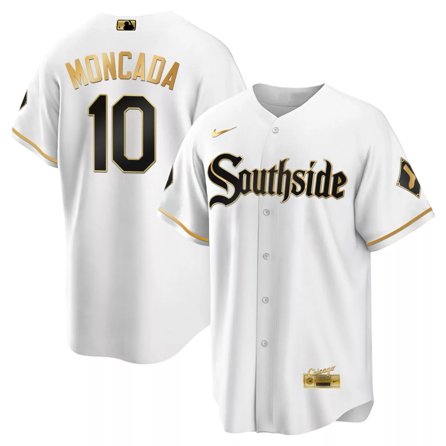 Customizable Cool white gold yoan moncada chicago white sox black gold jersey all stitched 2008