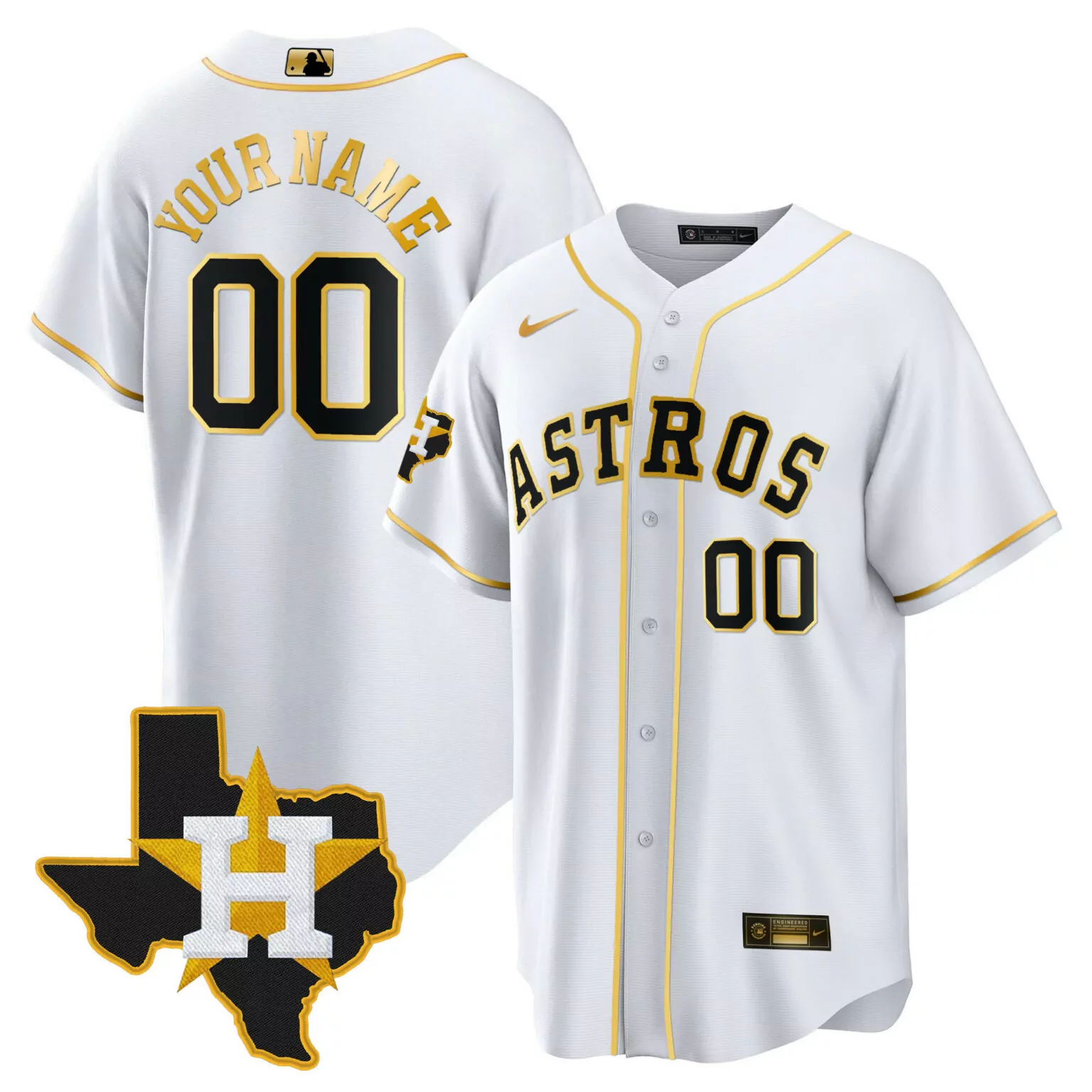 Custom Cool white houston astros 2024 gold custom jersey texas patch all stitched 4249