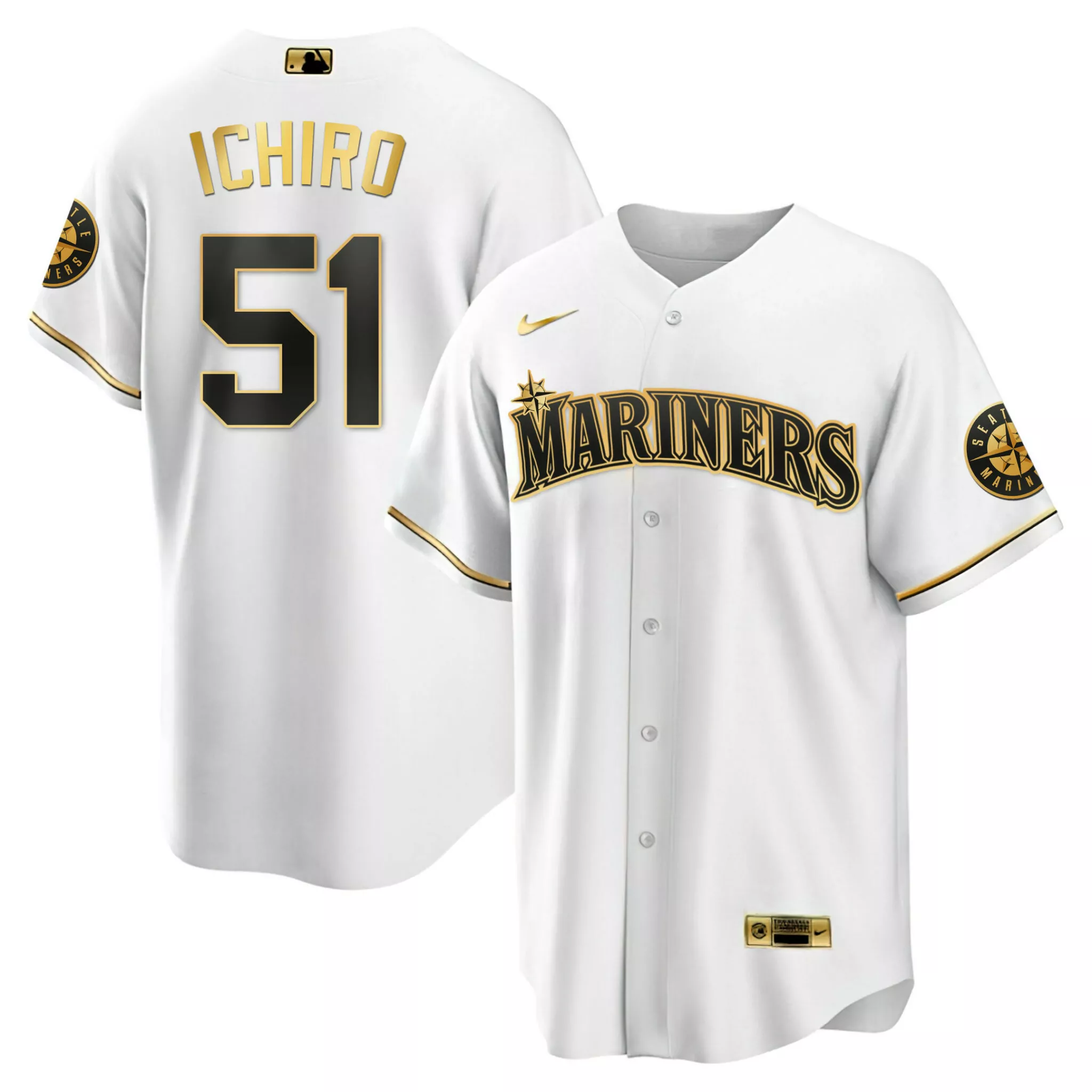 Customizable Cool white ichiro suzuki seattle mariners white gold black gold jersey all stitched 3319