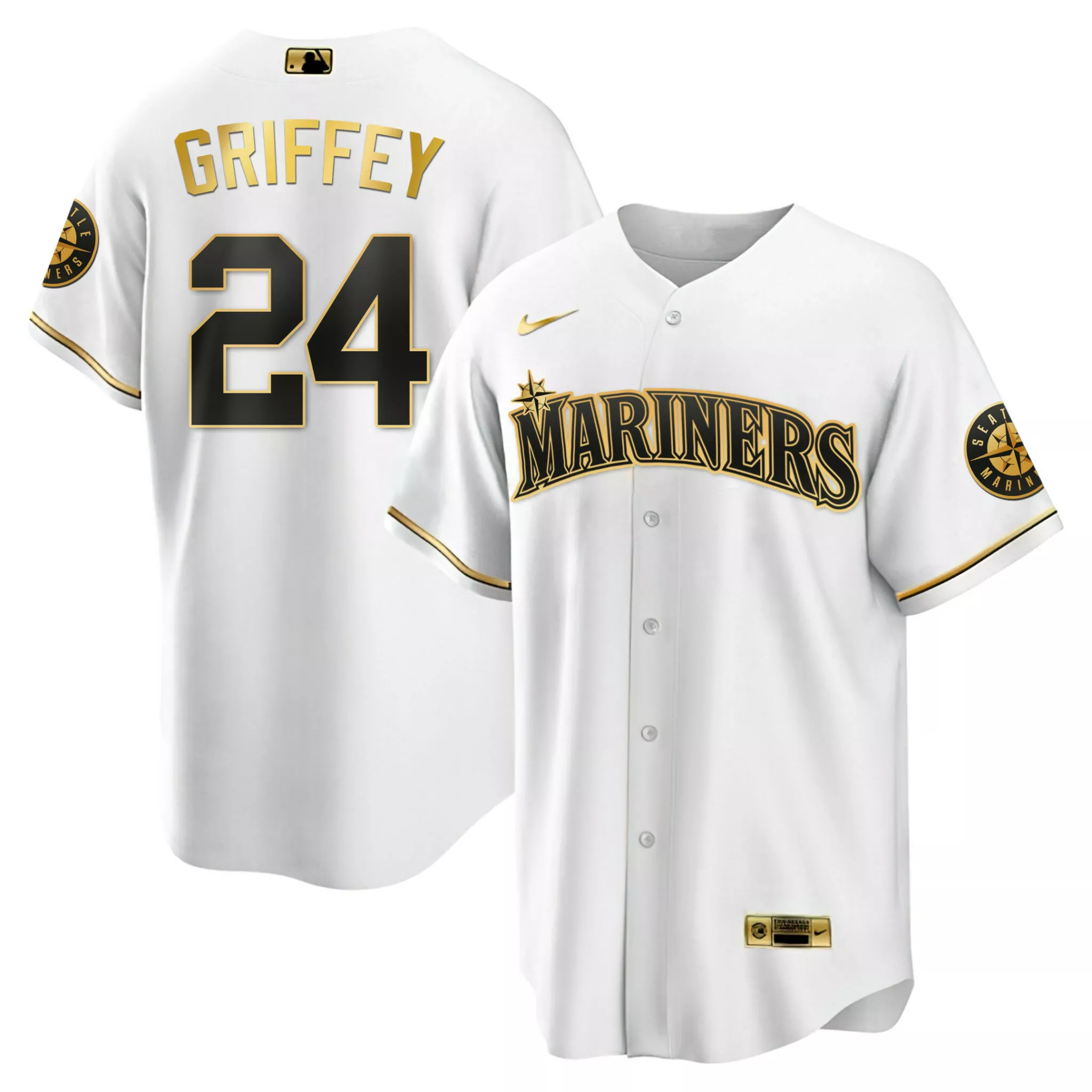 Customizable Cool white ken griffey jr seattle mariners white gold black gold jersey all stitched 6923