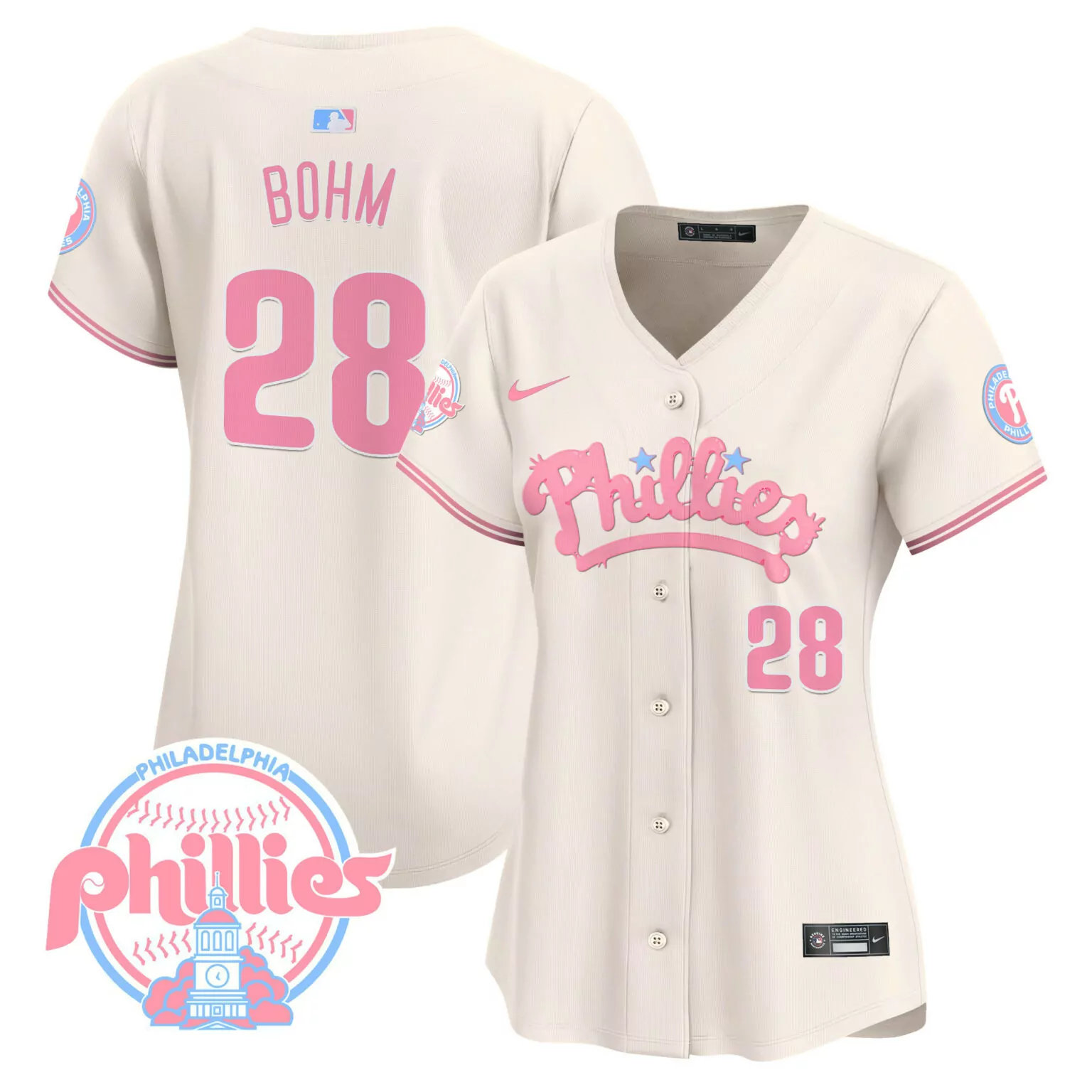 Customizable Cream alec bohm philadelphia phillies bubblegum pink jersey all stitched 7921
