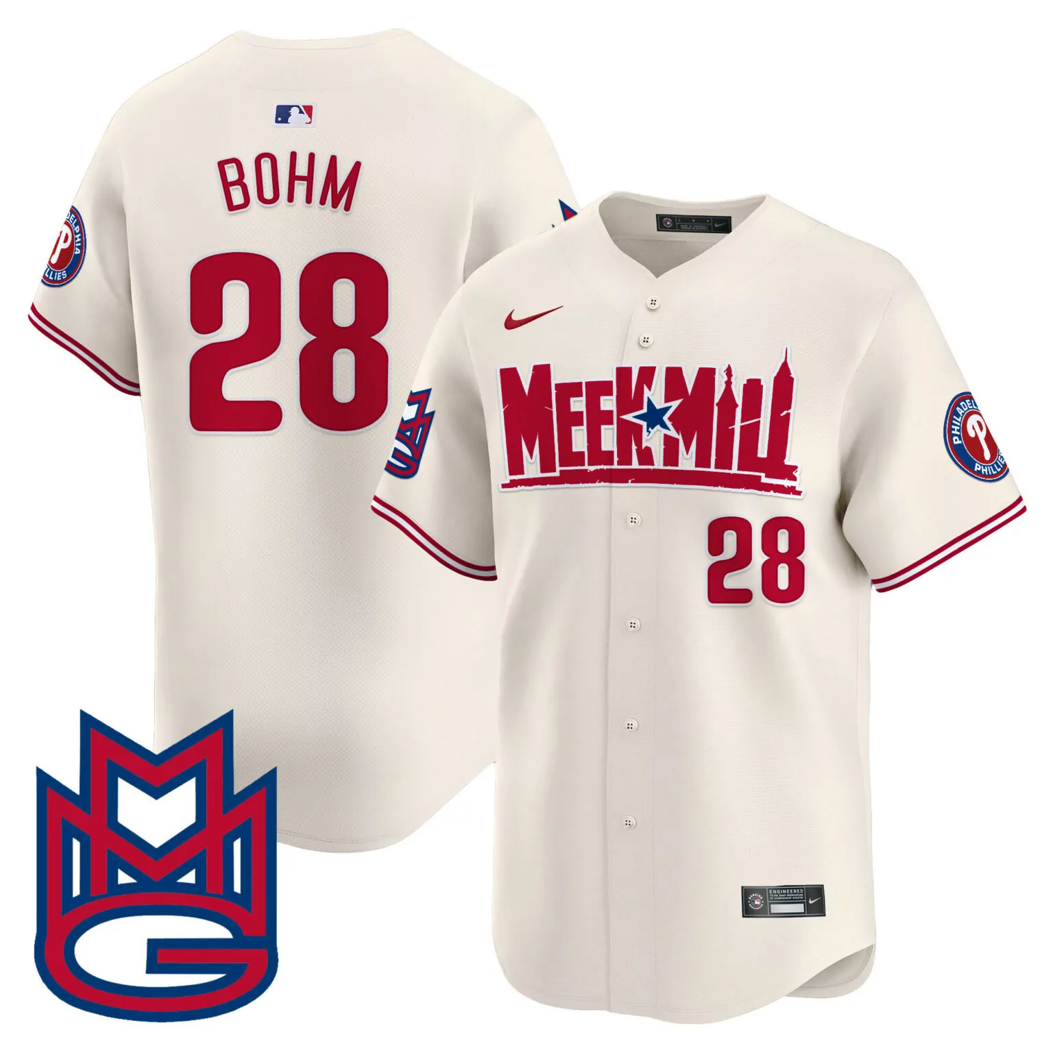 Personalized Cream alec bohm philadelphia phillies meek mill jersey all stitched 6725
