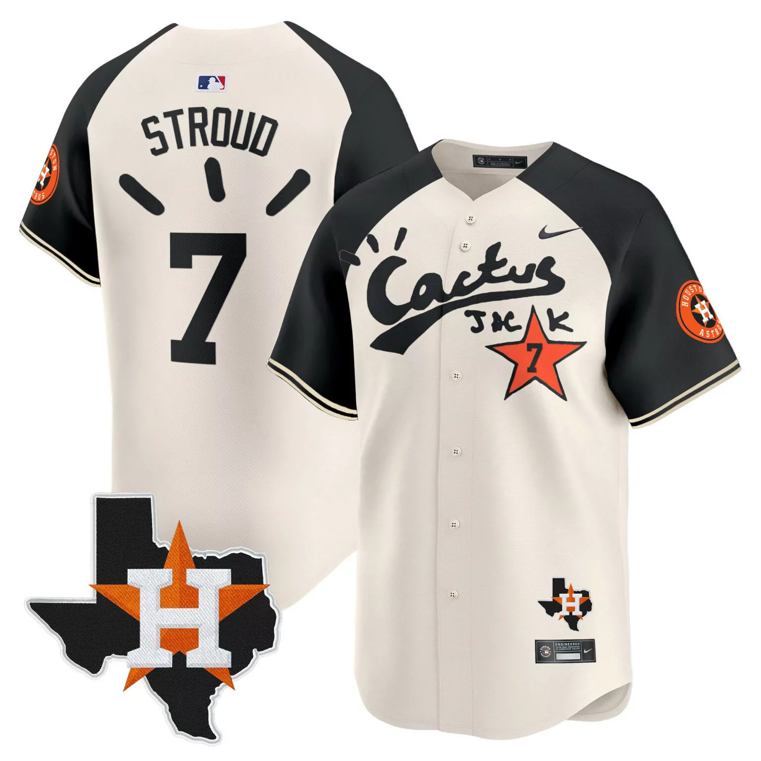 Personalized Cream alternate cj stroud houston astros cactus jack patch jersey v10 stitched 1987