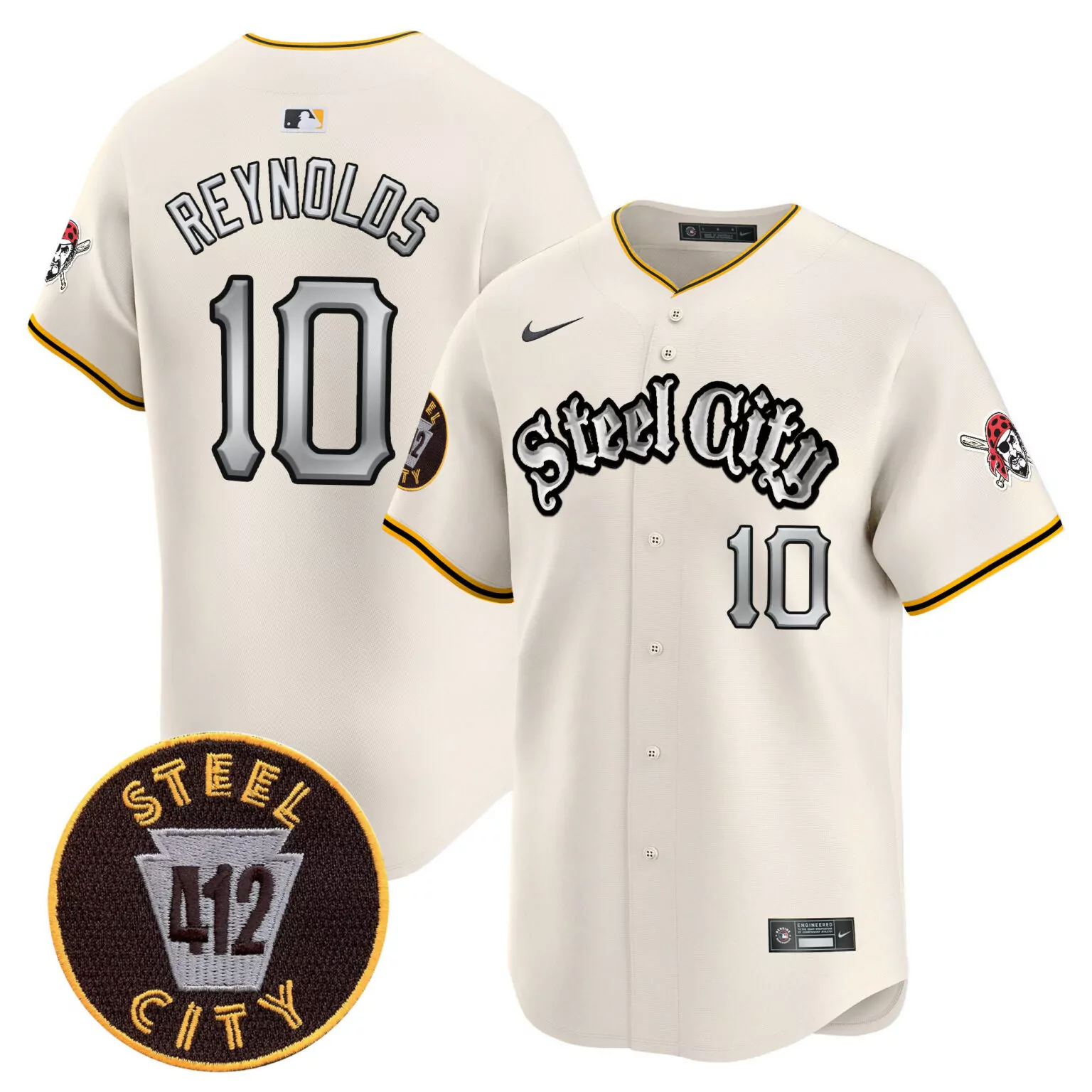 Custom Cream bryan reynolds pittsburgh pirates 412 patch jersey v2 all stitched 5522