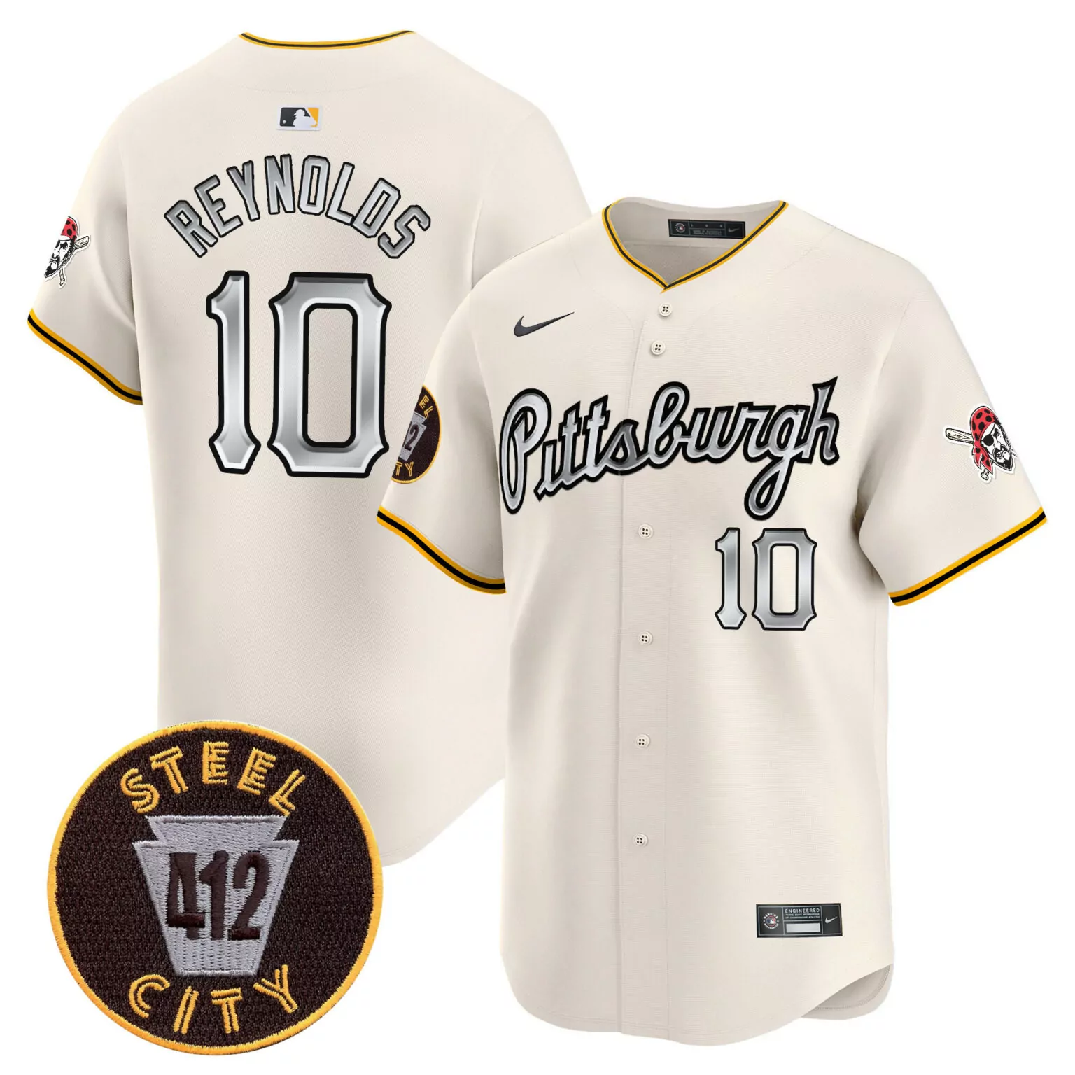 Custom Cream bryan reynolds pittsburgh pirates 412 patch jersey v7 all stitched 4120