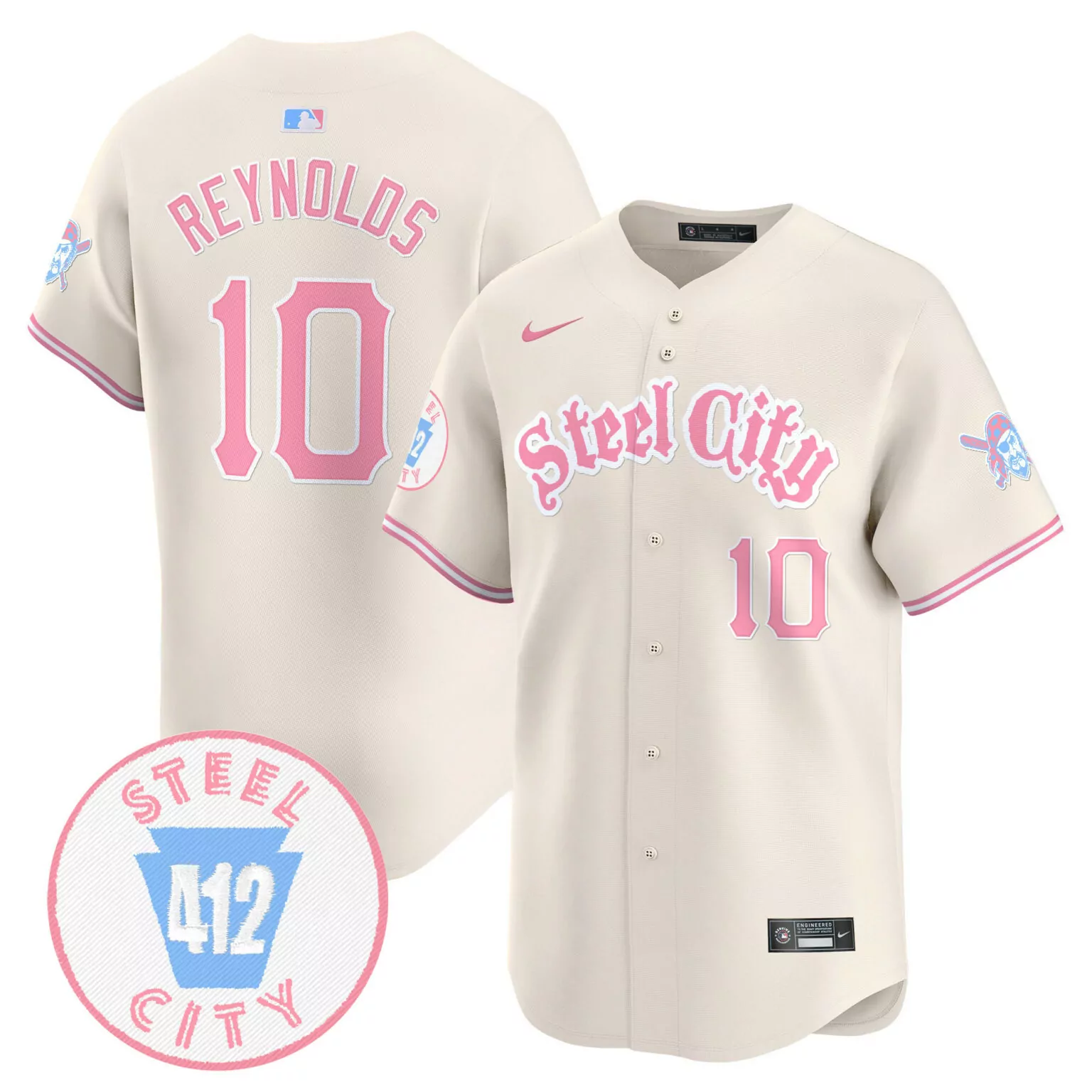 Customizable Cream bryan reynolds unisex pittsburgh pirates bubblegum pink jersey v2 all stitched 3023