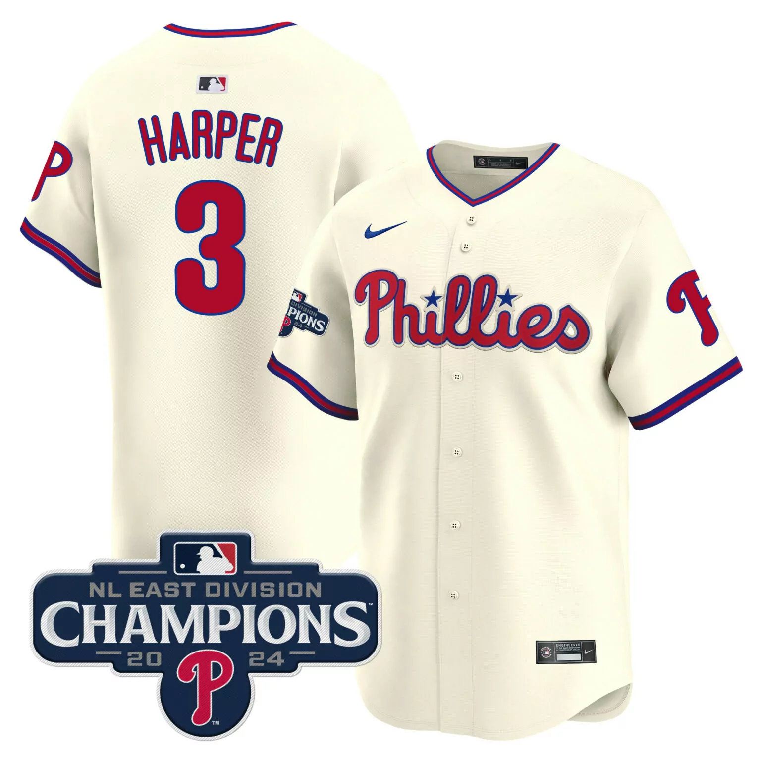 Customizable Cream bryce harper philadelphia phillies 2024 nl east division champions gold jersey all stitched 3877