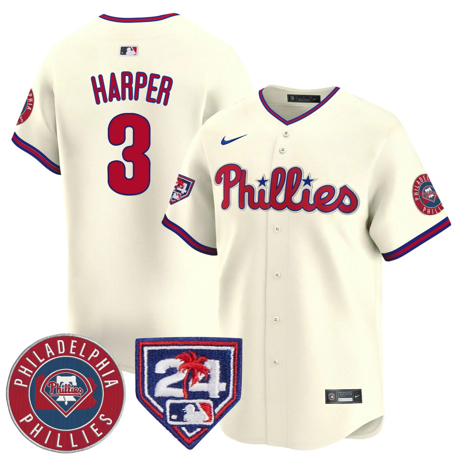 Personalized Cream bryce harper philadelphia phillies 2024 spring training patch vapor jersey 3062