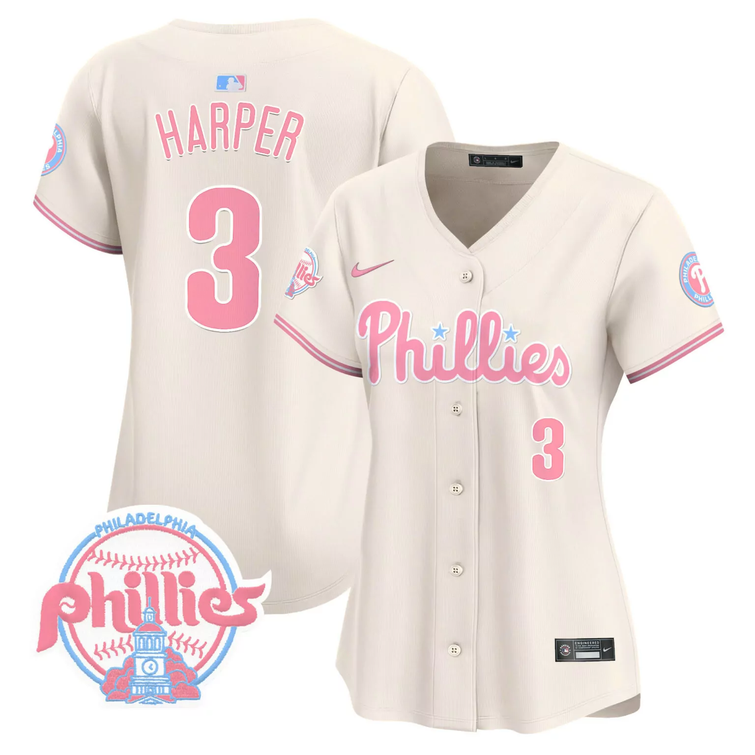 Personalized Cream bryce harper philadelphia phillies bubblegum pink jersey v2 all stitched 3084