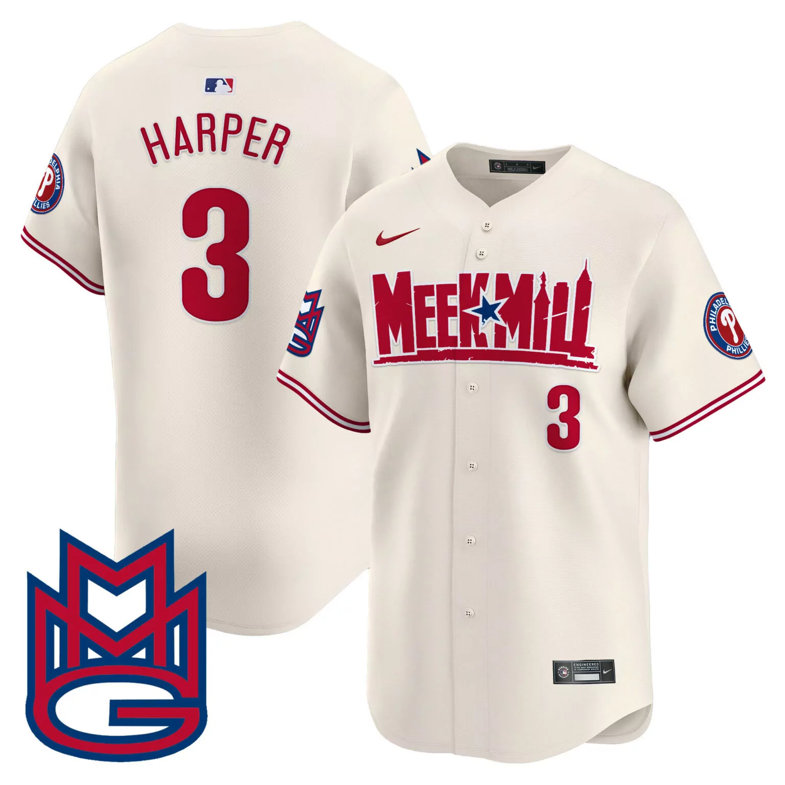 Personalized Cream bryce harper philadelphia phillies meek mill jersey all stitched 2811