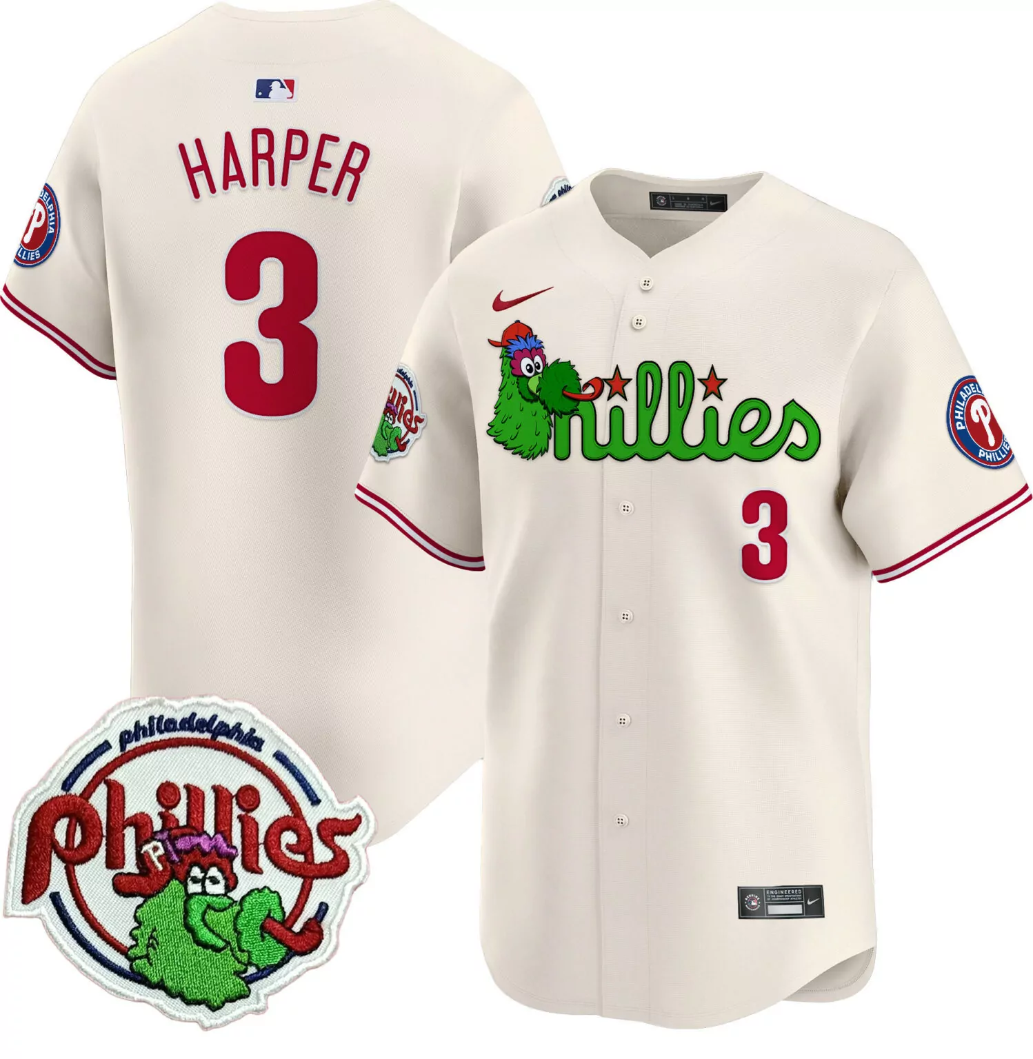 Personalized Cream bryce harper philadelphia phillies patch jersey v3 all stitched 3180