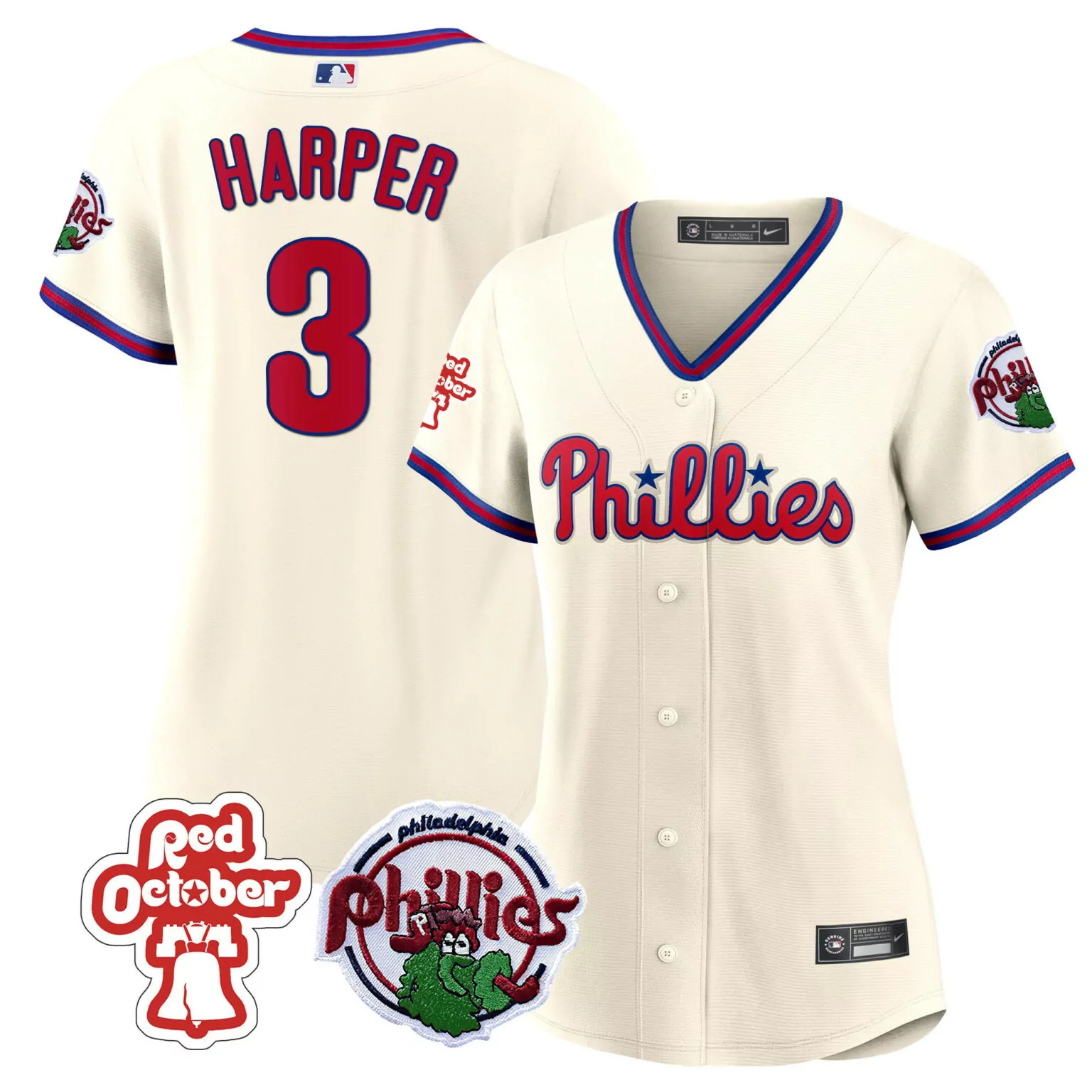 Customizable Cream bryce harper philadelphia phillies red october patch jersey all stitched 4669
