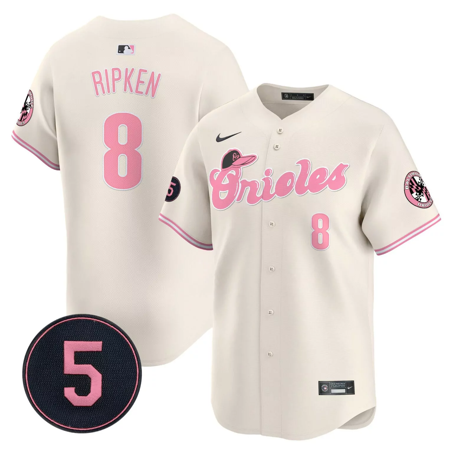 Personalized Cream cal ripken unisex baltimore orioles pastel style robinson patch jersey all stitched 9334