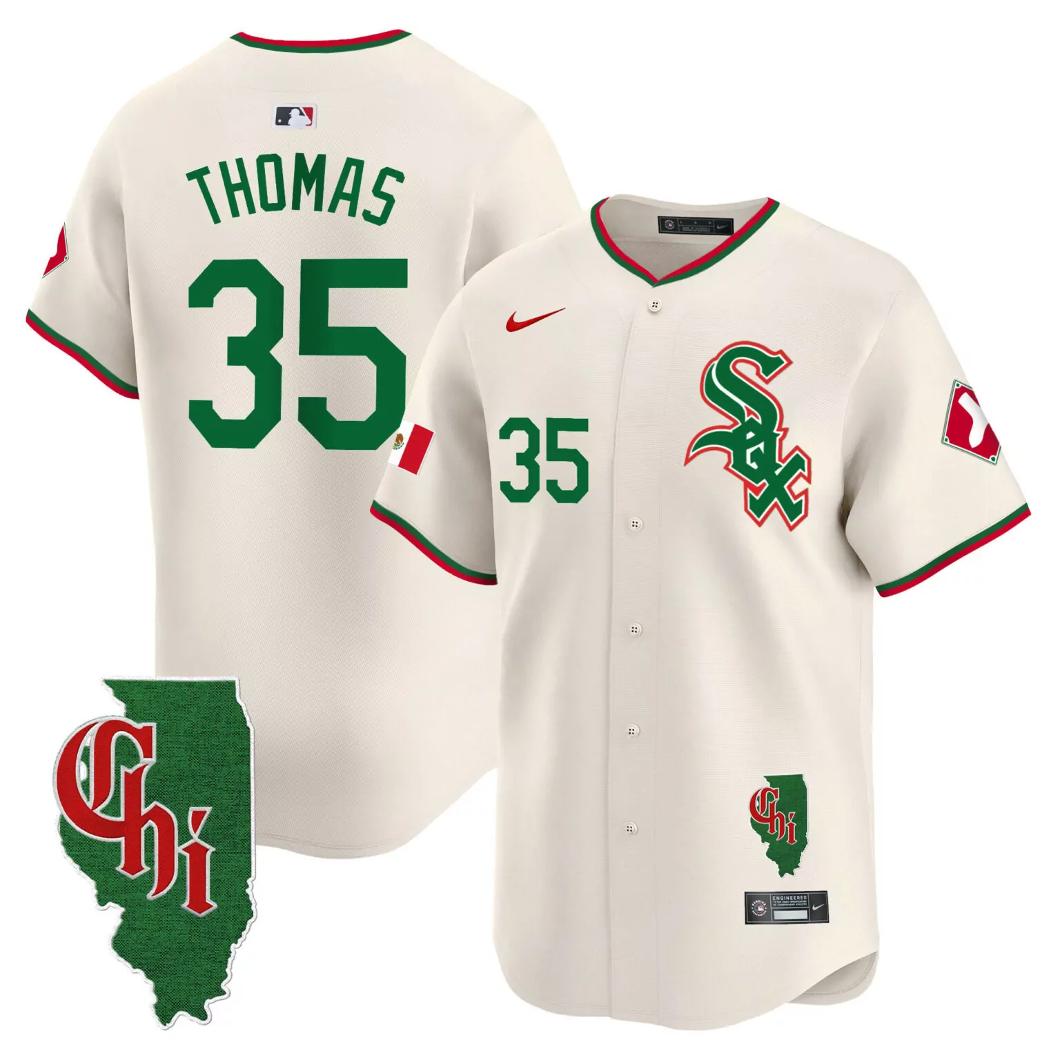 Custom Cream frank thomas chicago white sox mexico jersey illinois patch all stitched 6507