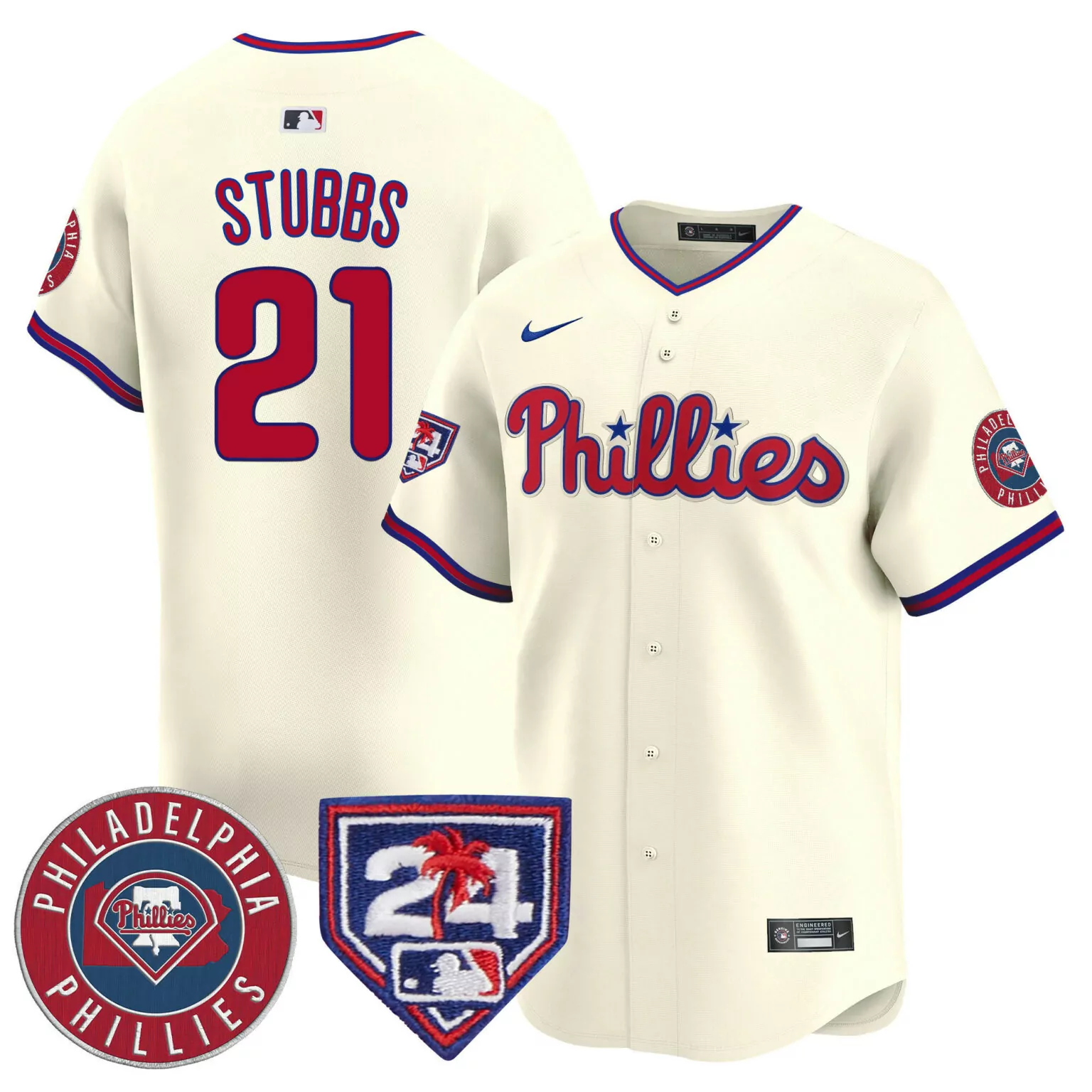 Custom Cream garrett stubbs philadelphia phillies 2024 spring training patch vapor jersey 3535