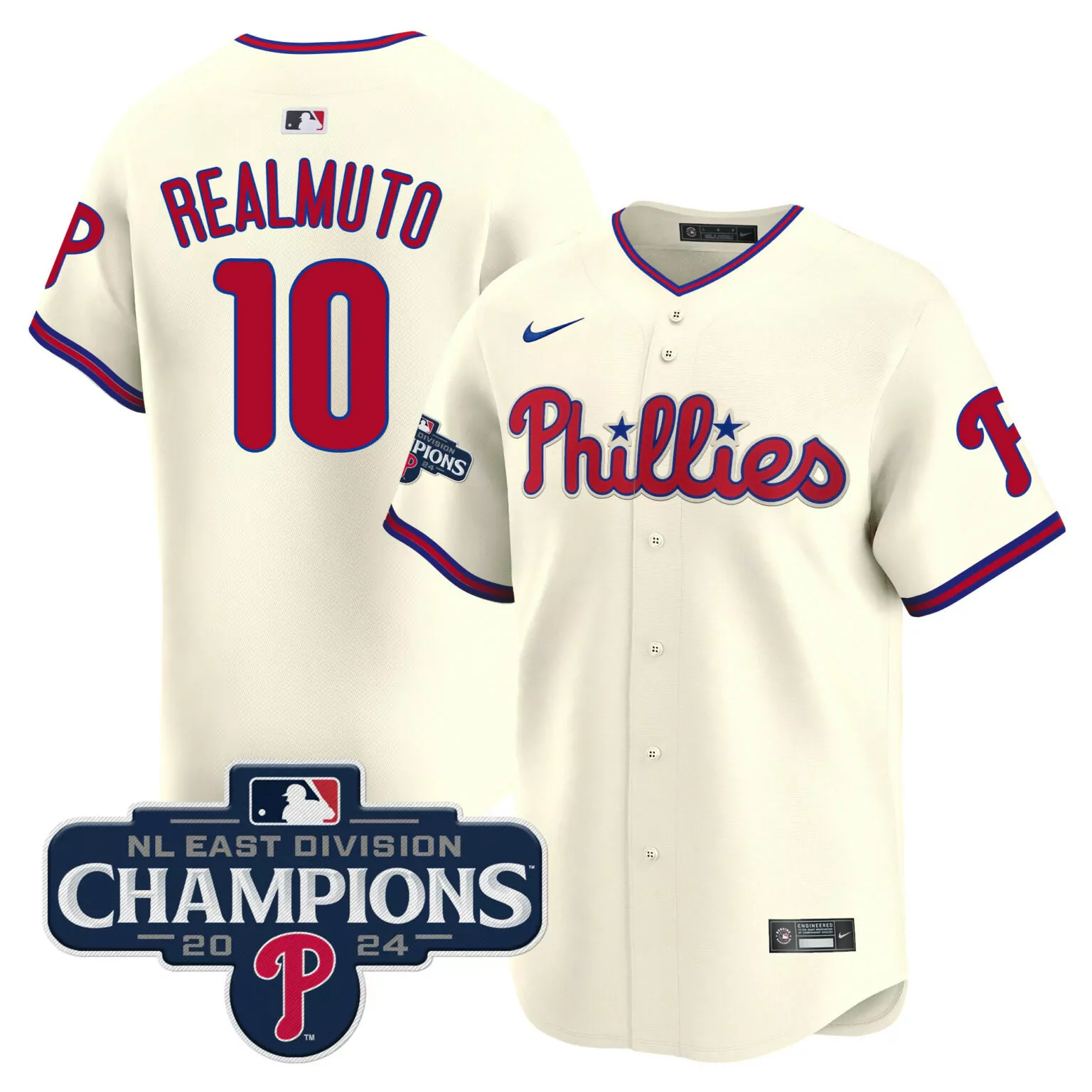 Personalized Cream jt realmuto philadelphia phillies 2024 nl east division champions gold jersey all stitched 7354