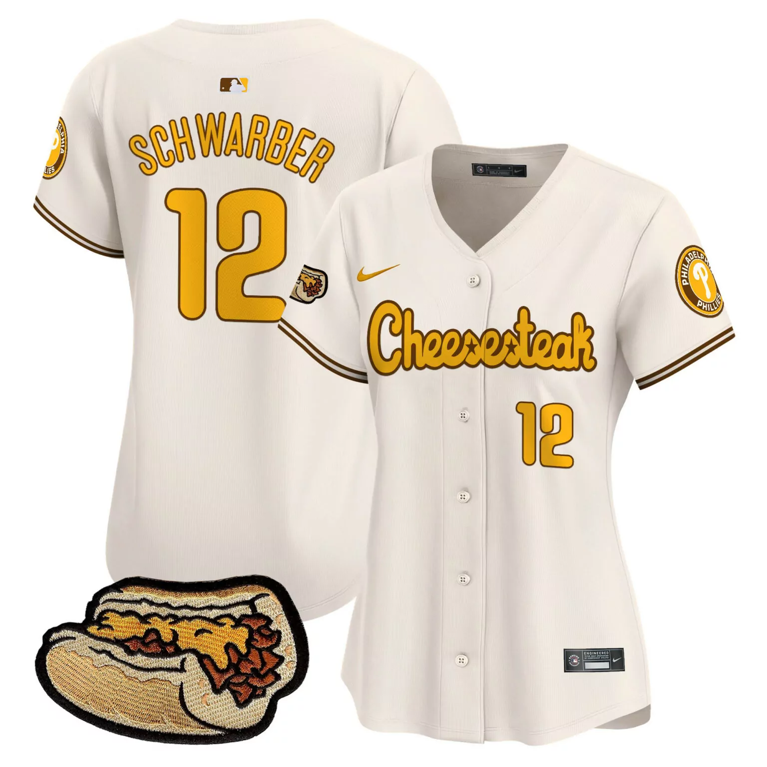 Custom Cream kyle schwarber philadelphia phillies cheesesteak jersey all stitched 4523