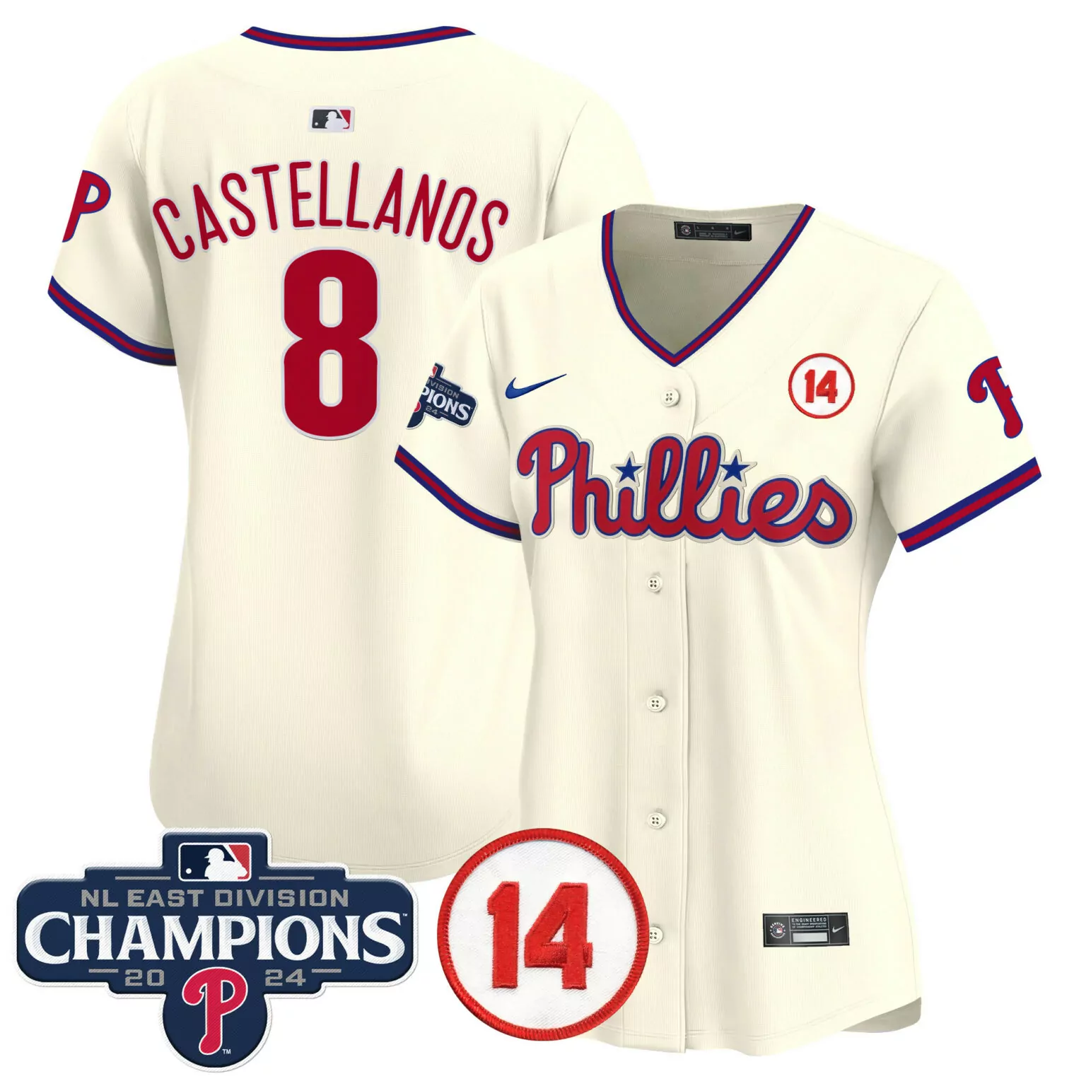 Personalized Cream nick castellanos philadelphia phillies 2024 nl east division champions pete rose patch gold jersey all stitched 5677