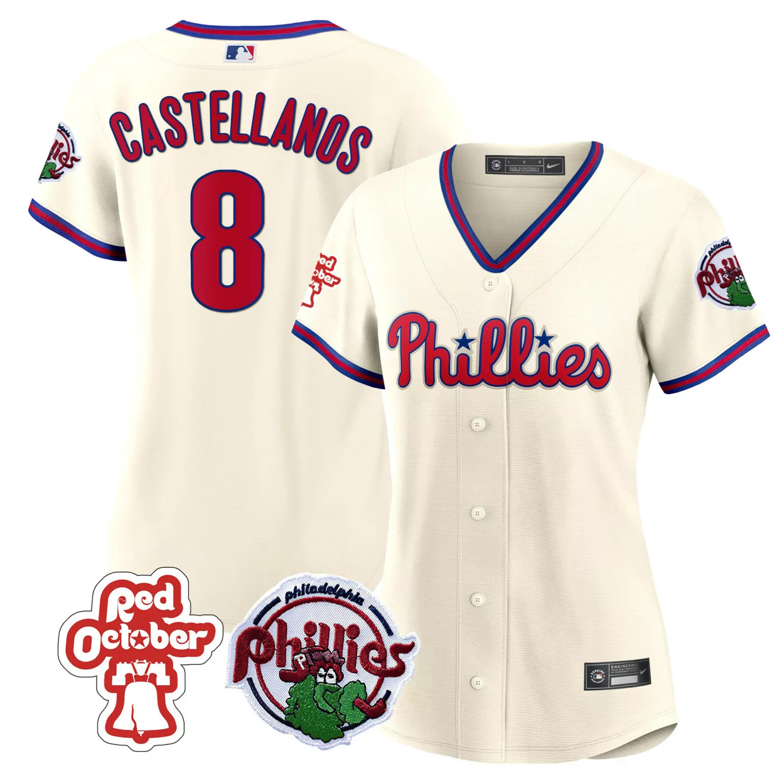 Custom Cream nick castellanos philadelphia phillies red october patch jersey all stitched 9720