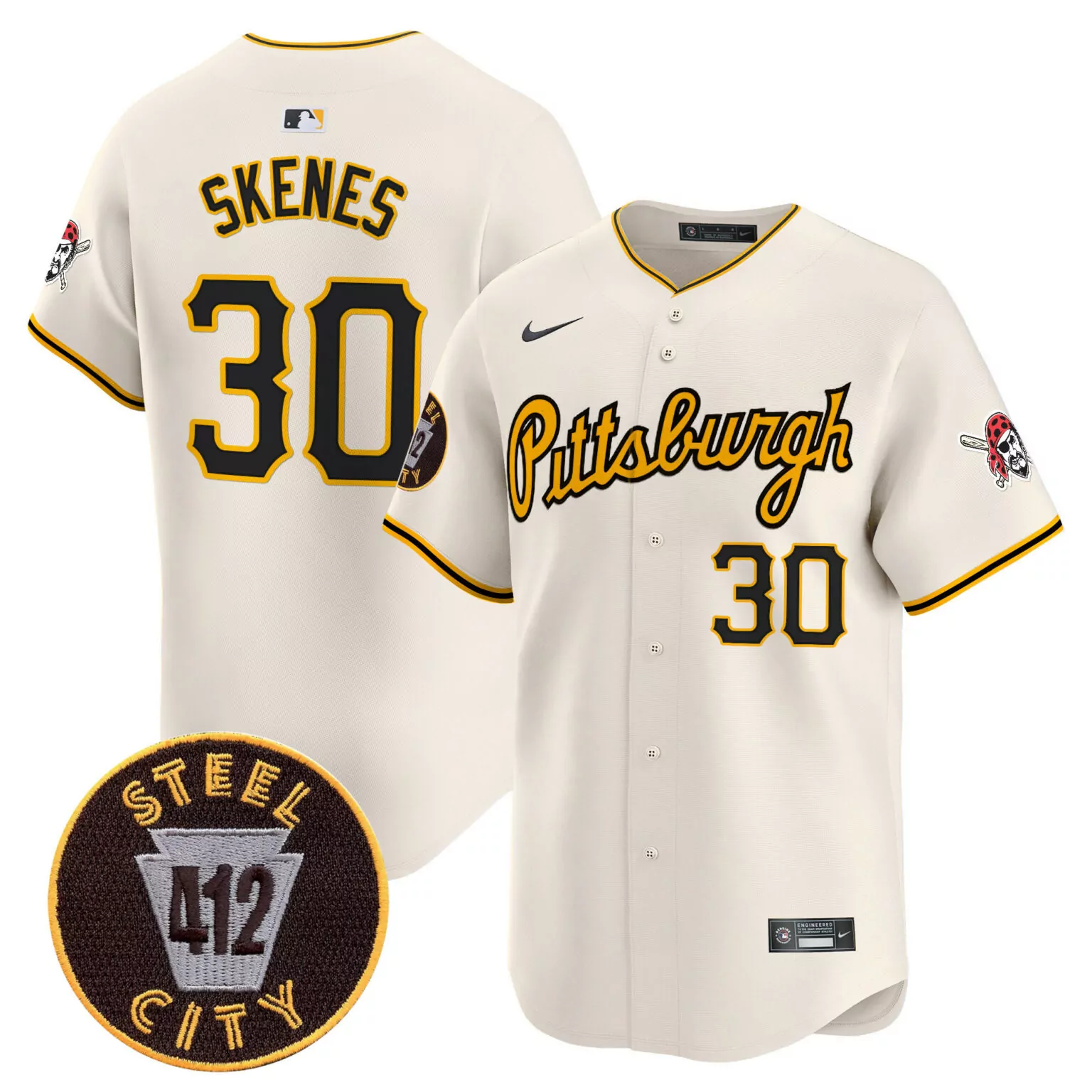 Custom Cream paul skenes pittsburgh pirates 412 patch jersey v4 all stitched 7473