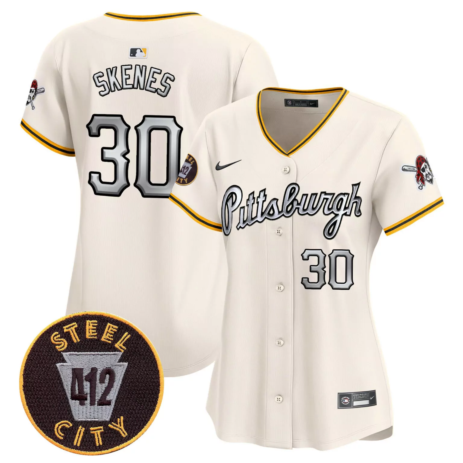 Custom Cream paul skenes pittsburgh pirates 412 patch jersey v7 all stitched 4604