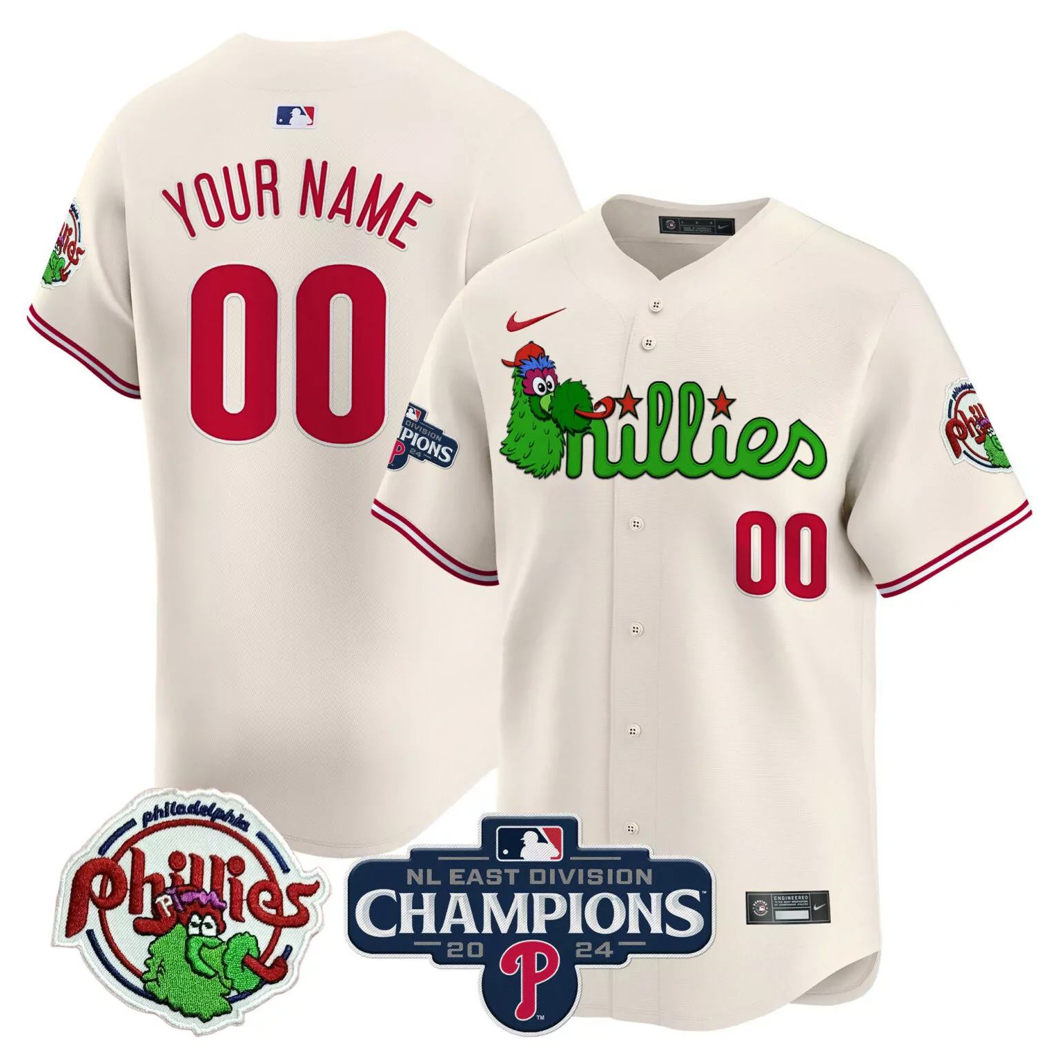 Customizable Cream philadelphia phillies 2024 nl east division champions vapor custom jersey v2 all stitched 7772