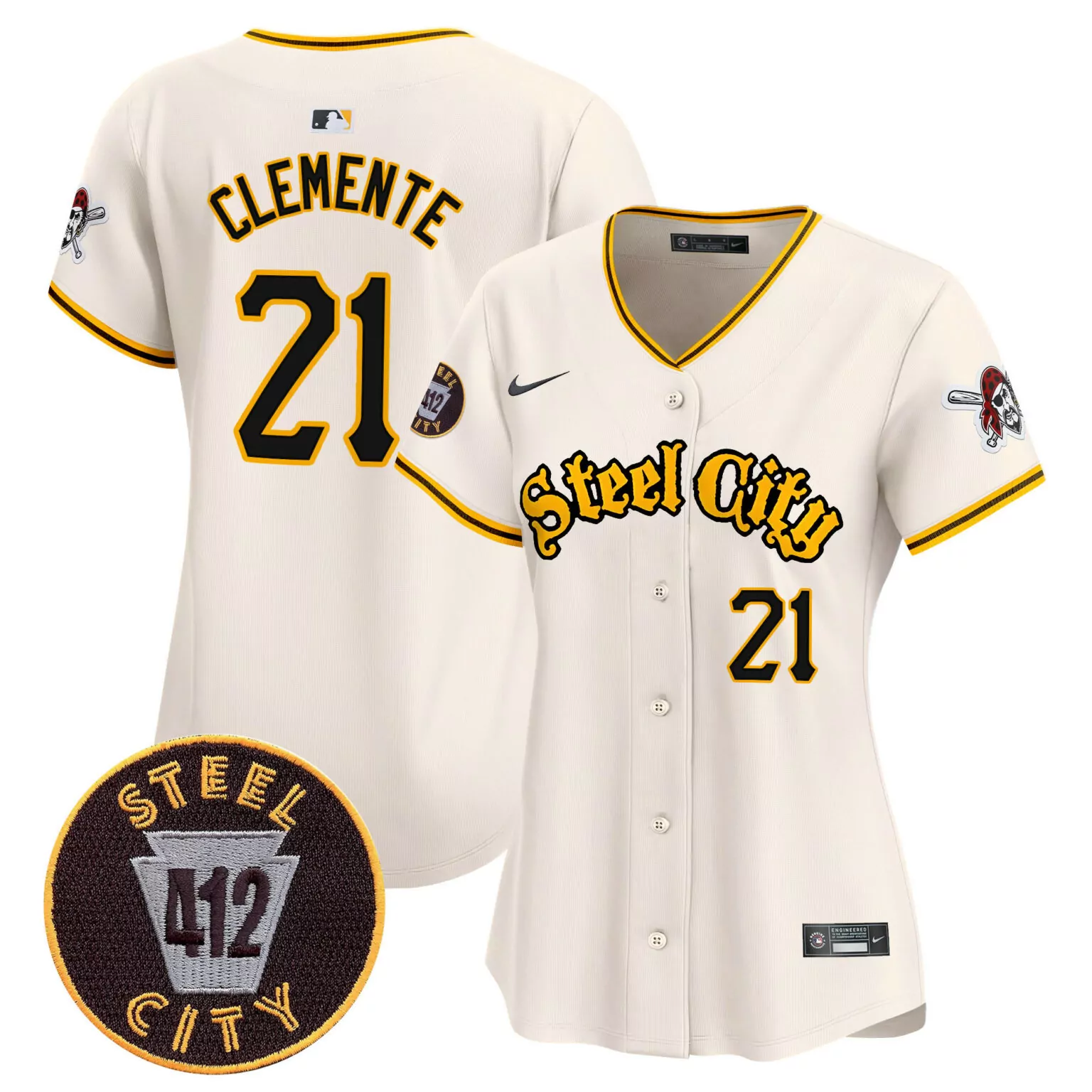 Customizable Cream roberto clemente pittsburgh pirates 412 patch jersey all stitched 1935