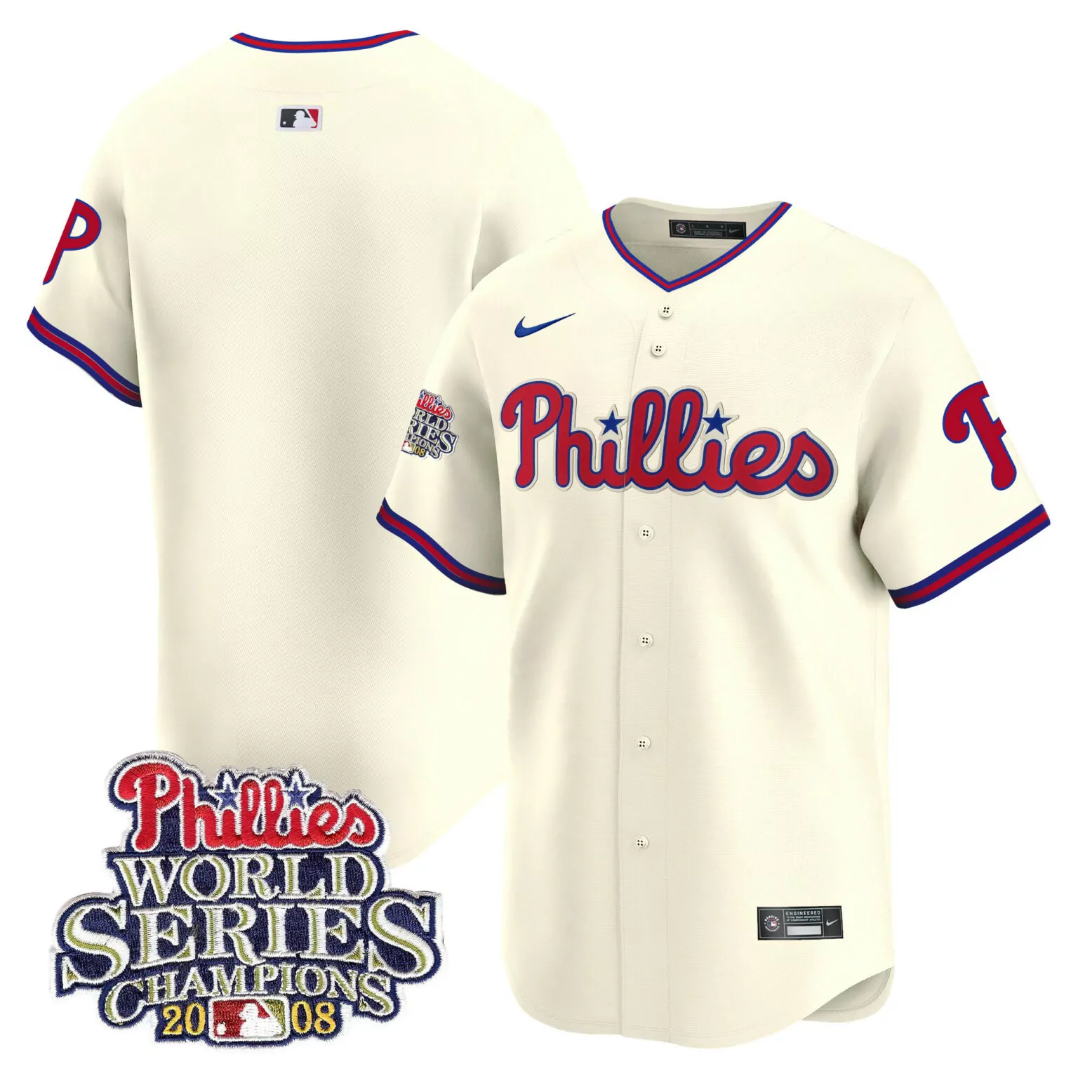 Personalized Cream team philadelphia phillies 2008 world series champions patch jersey all stitched 8234