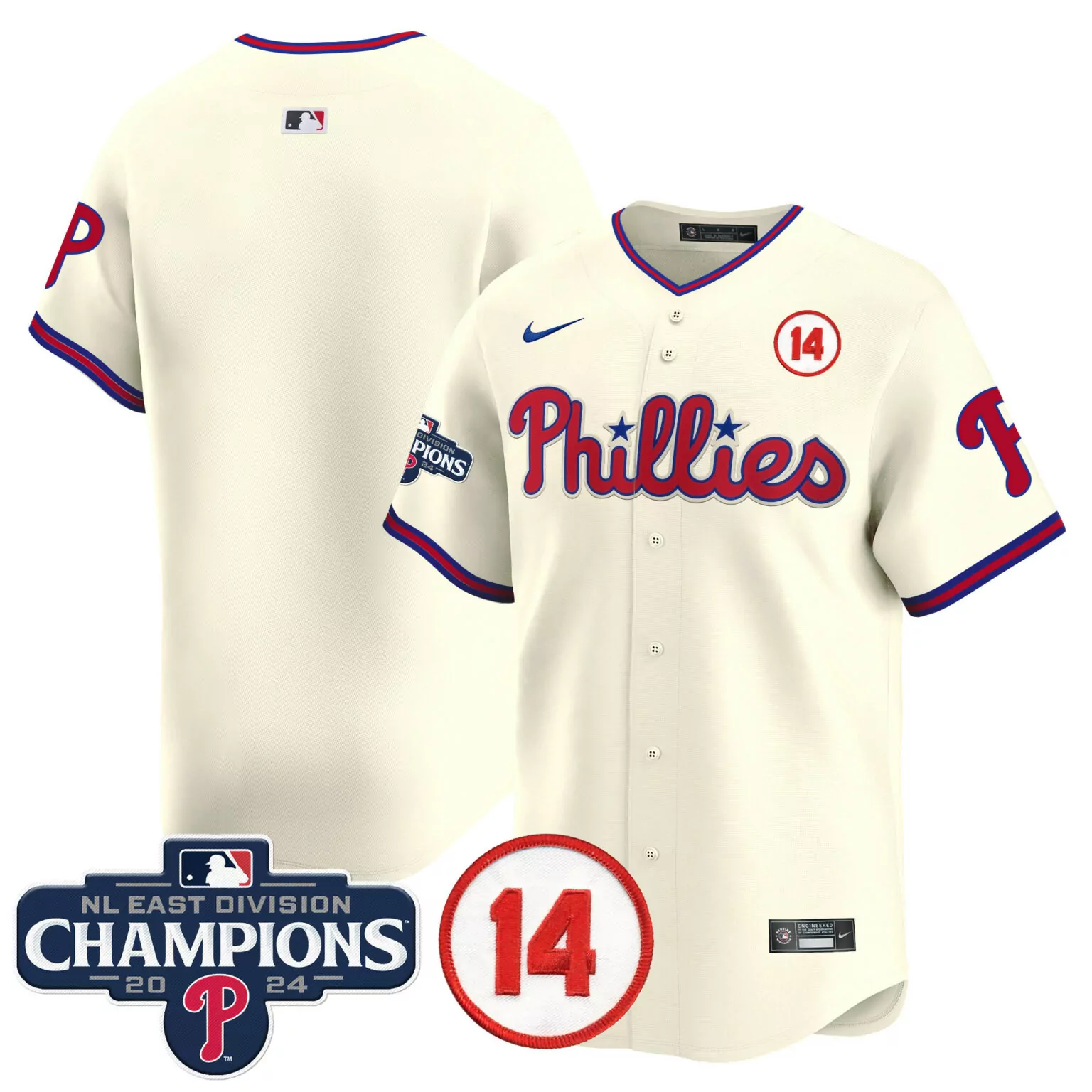 Customizable Cream team philadelphia phillies 2024 nl east division champions pete rose patch jersey all stitched 3162
