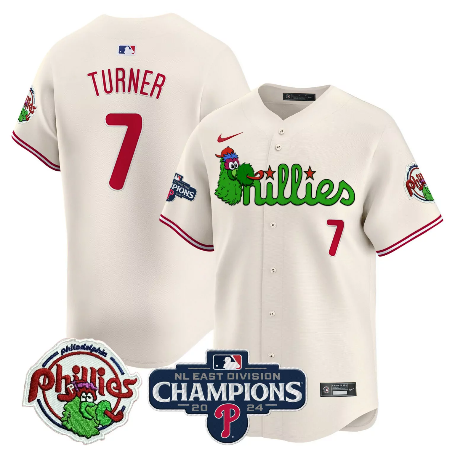 Customizable Cream trea turner philadelphia phillies 2024 nl east division champions jersey v2 all stitched 9715